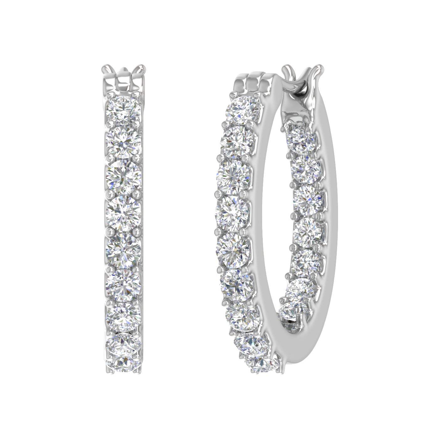 1 Carat Diamond Inside-Out Hoop Earrings - 10K Gold or 950 Platinum Prong Setting | Elegant Everyday Jewelry & Special Occasion Gift for Women
