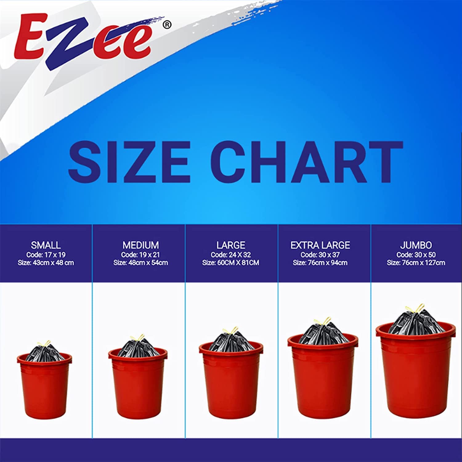 Ezee Heavy Duty Garbage Bags - 48x54cm (6 Rolls, 180 Count) | Medium Black Plastic Trash Bags for Kitchen, Bathroom & Outdoor Use | Durable & Leak-Proof Waste Disposal Solution