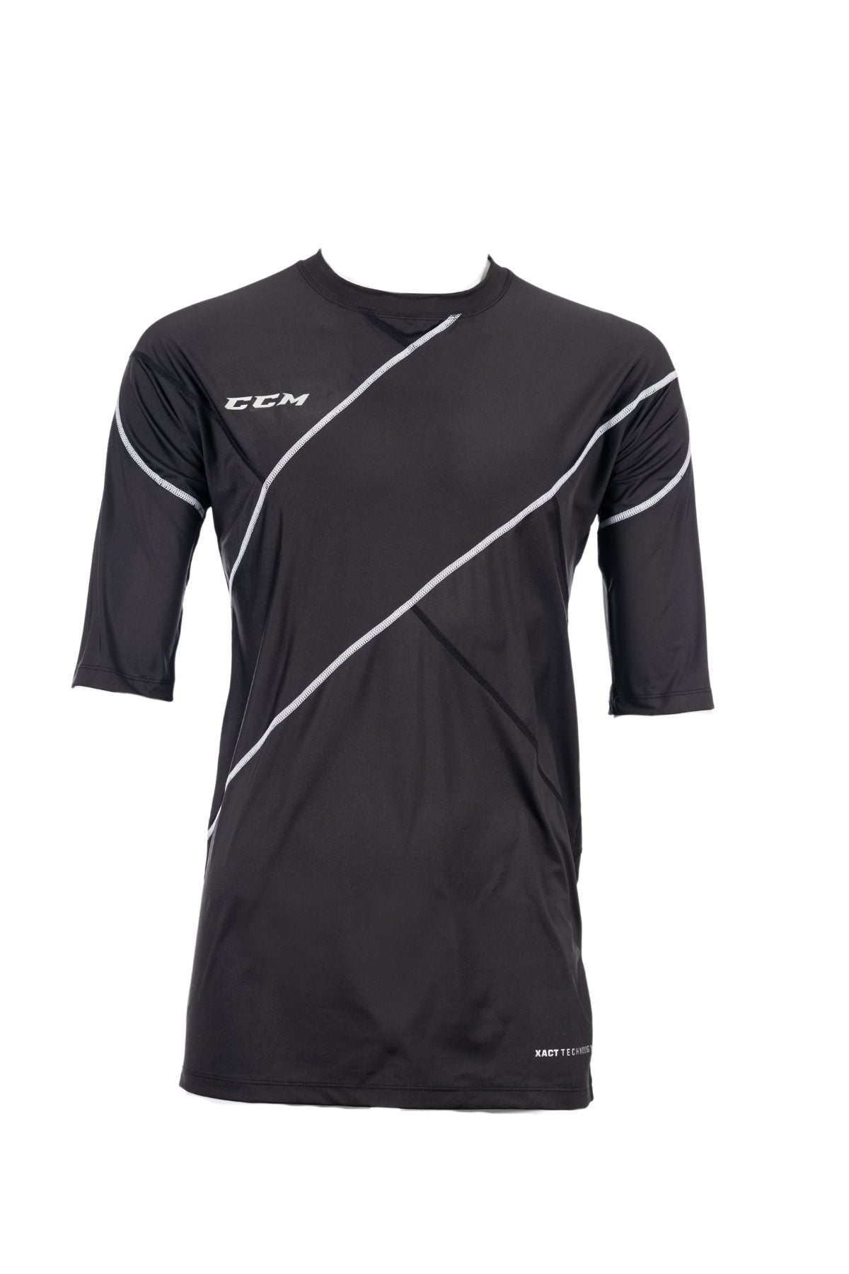 CCM Men's XACT Short Sleeve Compression Shirt - Moisture Wicking Performance Top for Hockey, Training & Workouts - Left Chest Logo