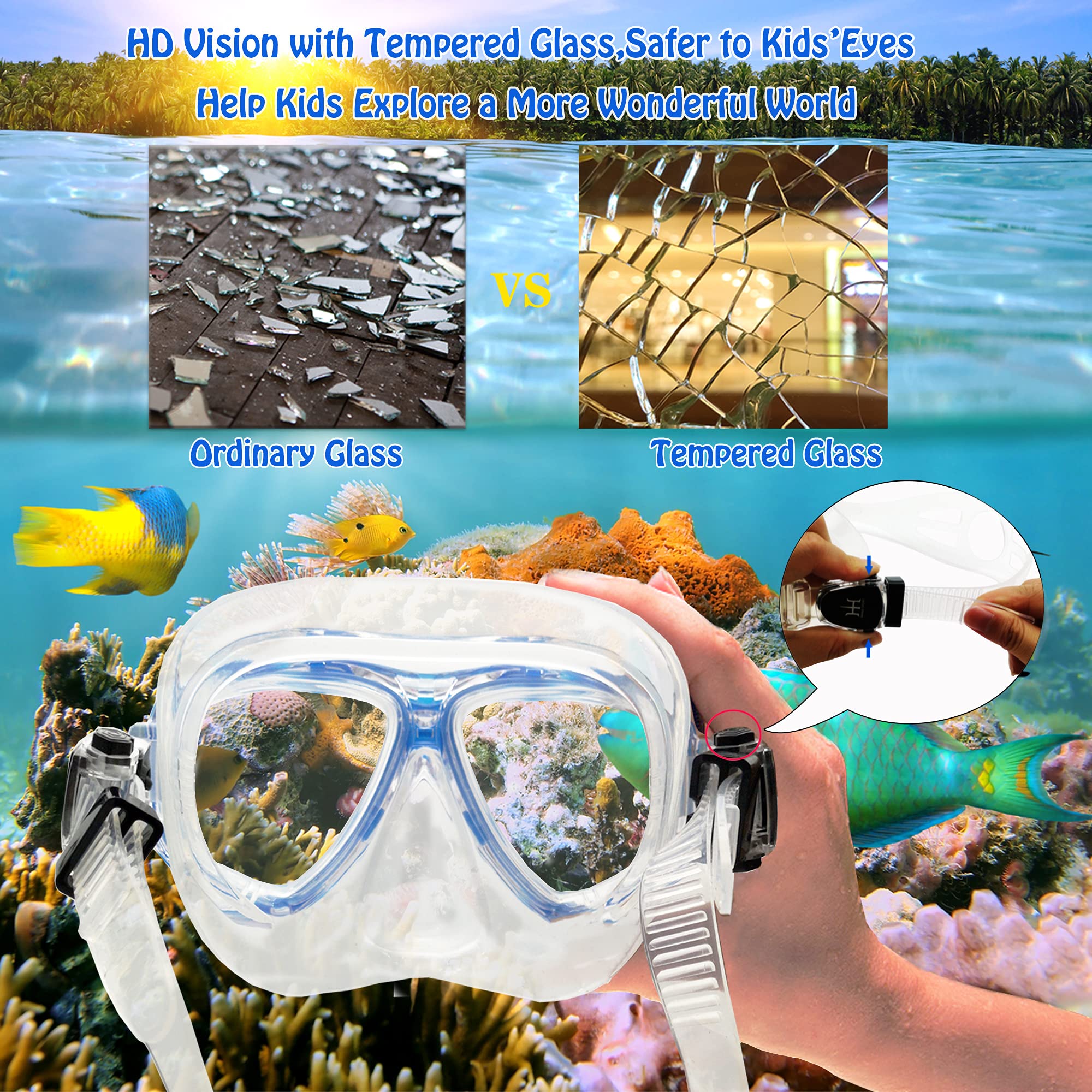 **Kids Snorkel Set - Diving Mask, Adjustable Swim Fins, Snorkel & Mesh Bag - Anti-Fog & Anti-Leak Snorkeling Gear for Children - Perfect for Pool, Beach & Ocean Adventures**