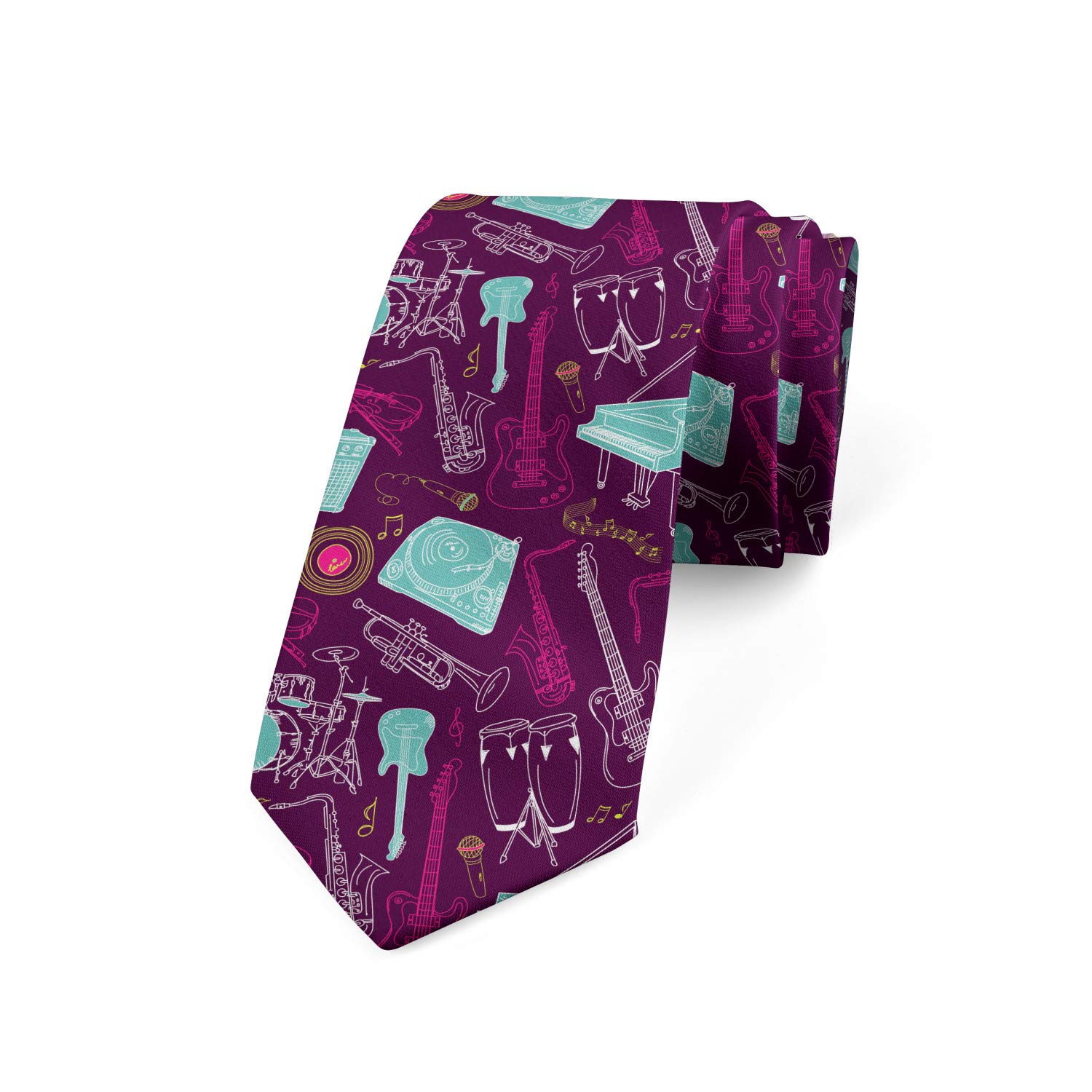 Stylish Lunarable Necktie with Grand Piano, Microphones & Violin Print - 3.7