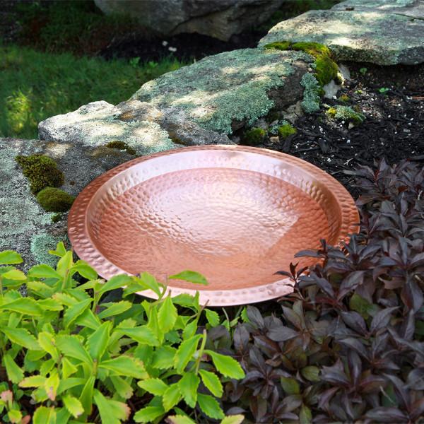 Handmade Hammered Solid Copper Birdbath for Garden - Outdoor Decorative Bird Bath with Rustic Patina Finish - Perfect for Attracting Birds to Your Backyard, Patio or Garden Decor