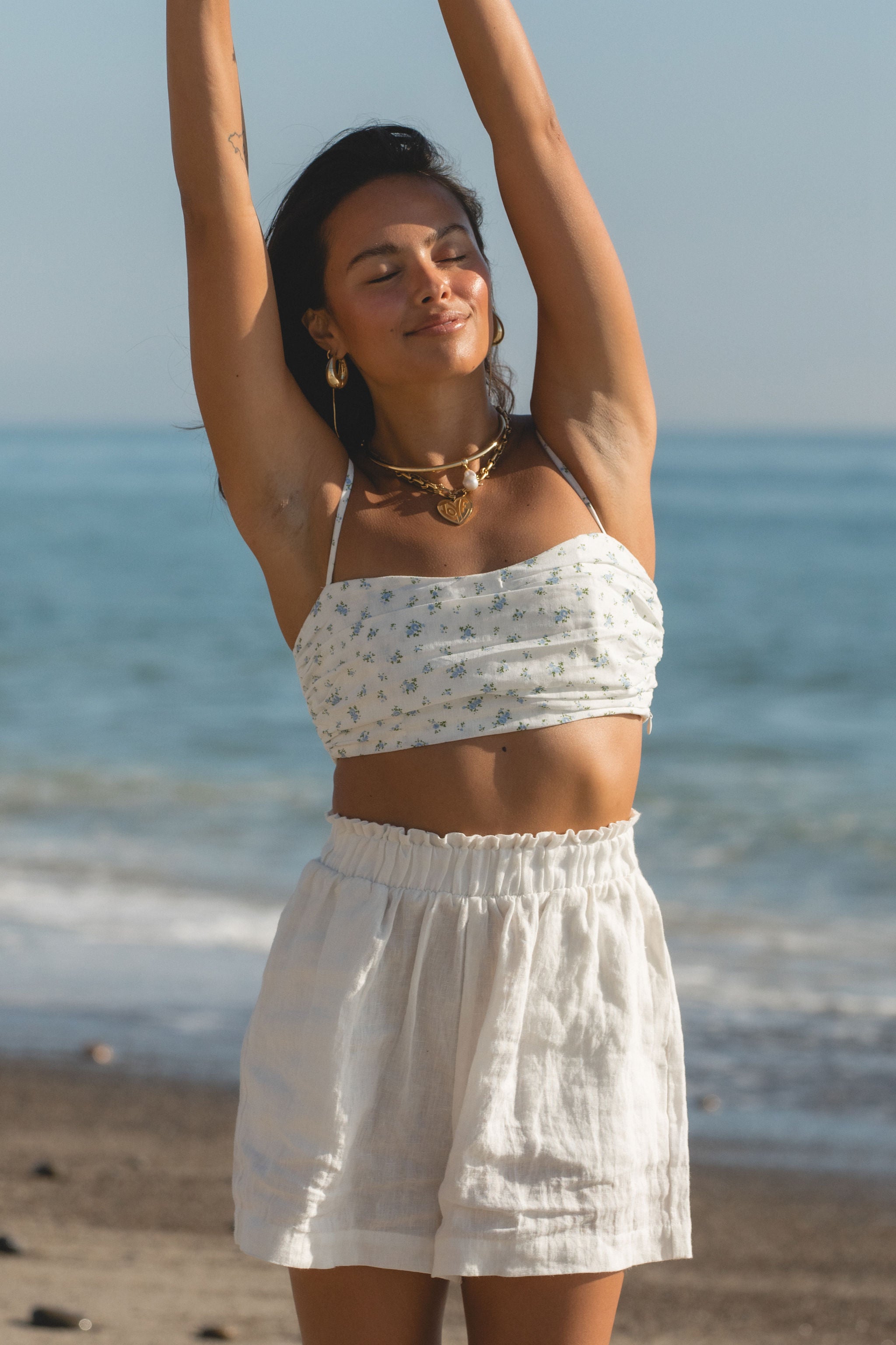 Talia Floral Cropped Top Women's Summer Short Sleeve Blouse - Perfect for Beach Vacations, Music Festivals & Date Nights