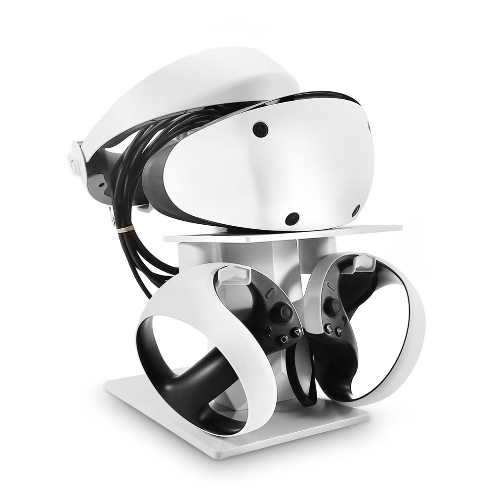 VR Headset Stand & Controller Holder for PSVR2, Pico 4, HTC VIVE Focus 3 - Gaming Accessories Organizer with Display Stand for PS VR2 - Perfect for VR Gaming Setup & Desk Organization (Black)