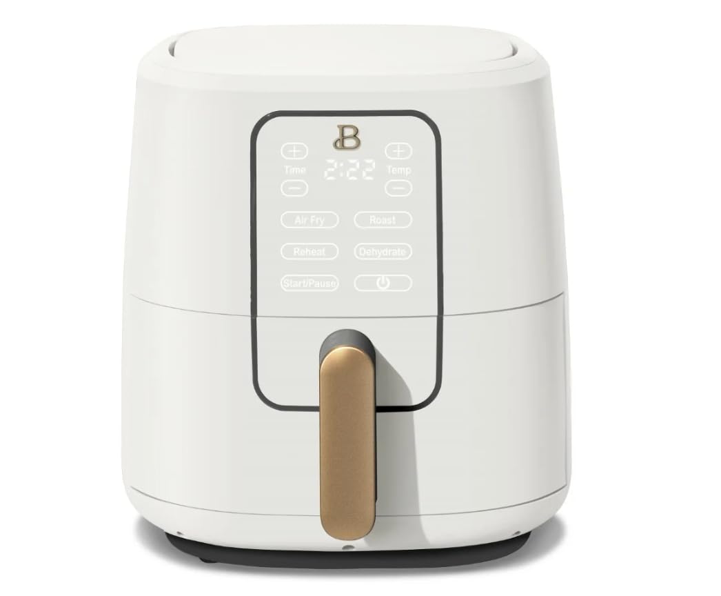 Drew Barrymore 6-Quart Air Fryer with TurboCrisp Technology - Large 5lb Capacity, Touchscreen Display, Adjustable Temp (Air Fry, Roast, Reheat, Dehydrate) - Perfect for Family Meals, Healthy Cooking & Quick Snacks (White)
