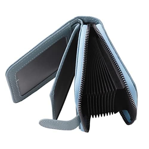 Premium Leather Slim Wallet for Men & Women - RFID Blocking Card Holder for ID, Business & ATM Cards | Zipper Closure | Blue | Perfect for Travel, Office & Everyday Use