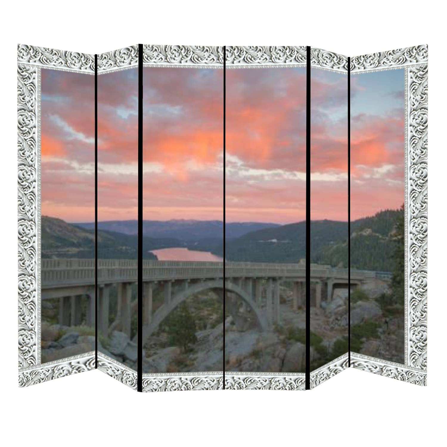 Rainbow Bridge Baroque Style 6-Panel Canvas Room Divider Screen - Privacy Partition for Home, Office, Bathroom & Pool Areas | Perfect for Creating Private Spaces in Studios, Dorms and Event Venues