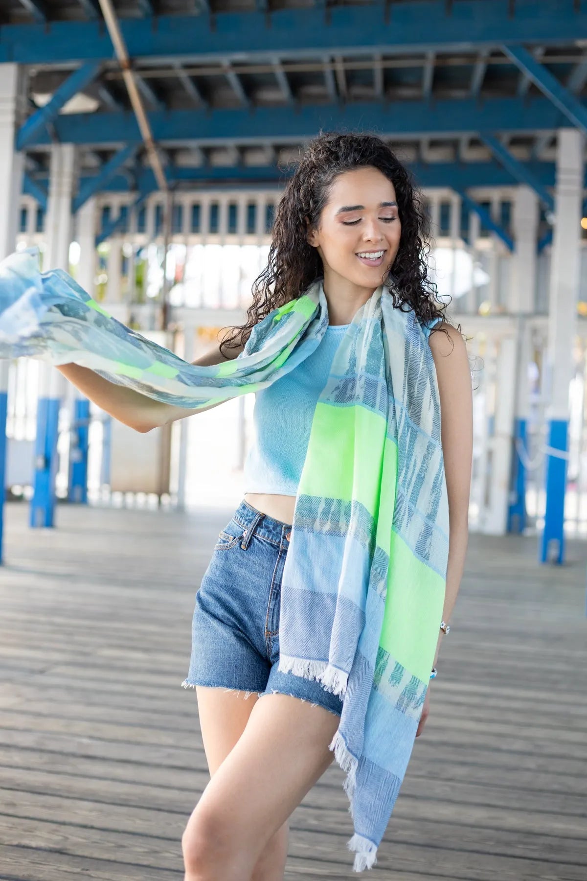 Ebraxas Neon Striped Scarf - Fashionable Lightweight Womens Wrap for Winter, Spring & Fall - Perfect for Outdoor Activities, Travel & Casual Wear