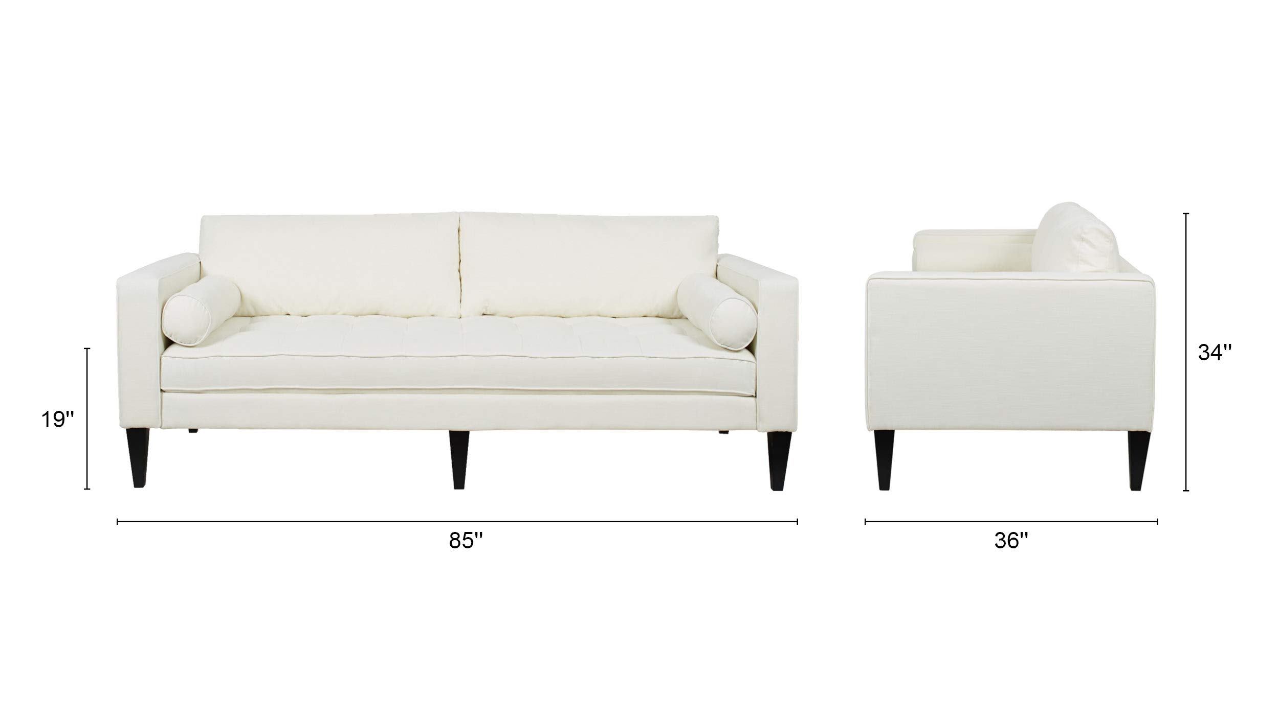 Jennifer Taylor Home Nicholi Sofa - Modern White Fabric Couch for Living Room, Comfortable 3-Seater Sofa with Sturdy Frame | Perfect for Small Spaces, Apartments & Cozy Family Gatherings