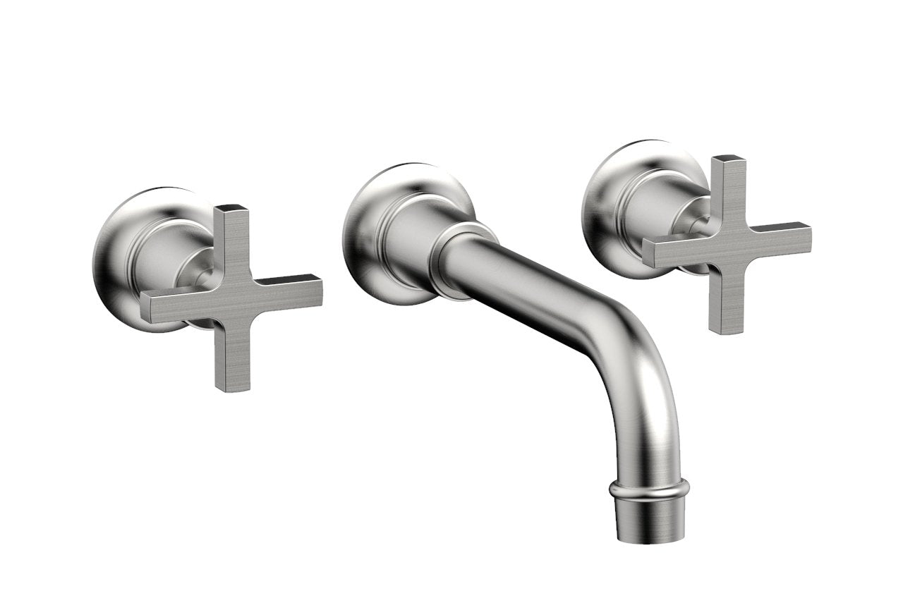 HEX MODERN Wall Mount Tub Faucet Set with Cross Handles - Model 501-58 - Perfect for Bathroom Renovation and Modern Home Decor