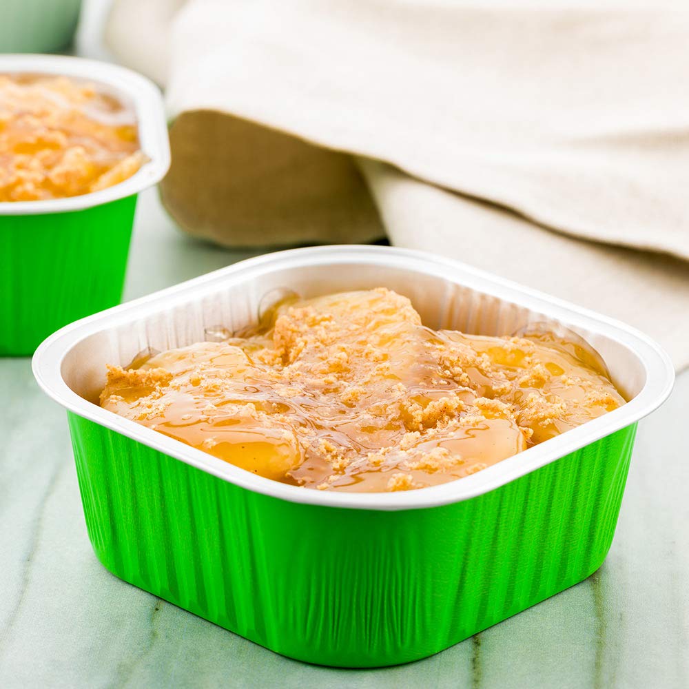 10oz Disposable Ramekins - 100 Pack Square Creme Brulee Cups | Oven-Safe & Freezer-Friendly Aluminum Baking Cups for Cupcakes, Muffins & Desserts | Lime Green Disposable Containers | Perfect for Catering, Bakeries & Home Baking (Lids Sold Separately)