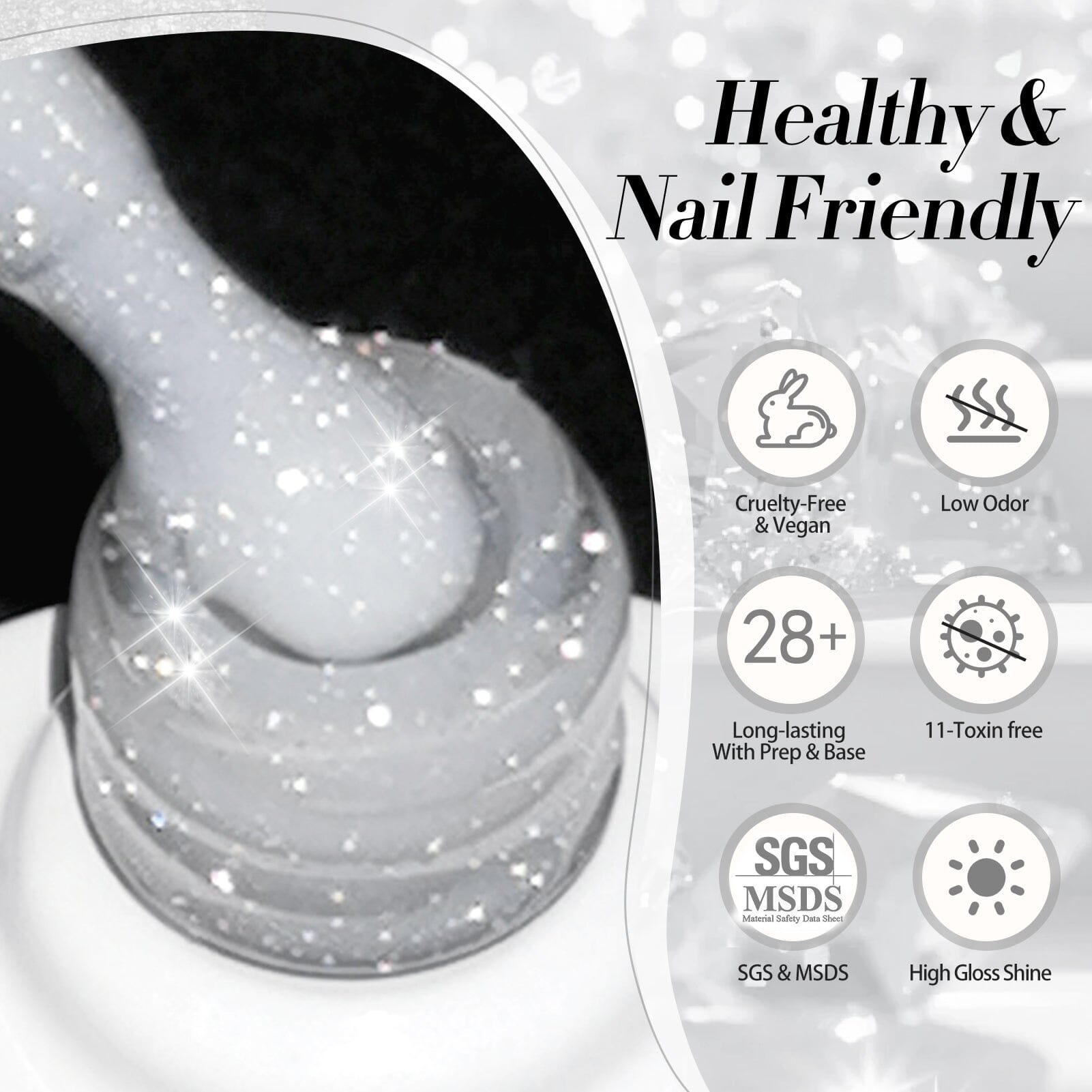White Reflective Glitter Gel Nail Polish - SZ12 Milky Melee 15ml for Long-Lasting Manicures | Perfect for Nail Salons, Home Use & Special Occasions