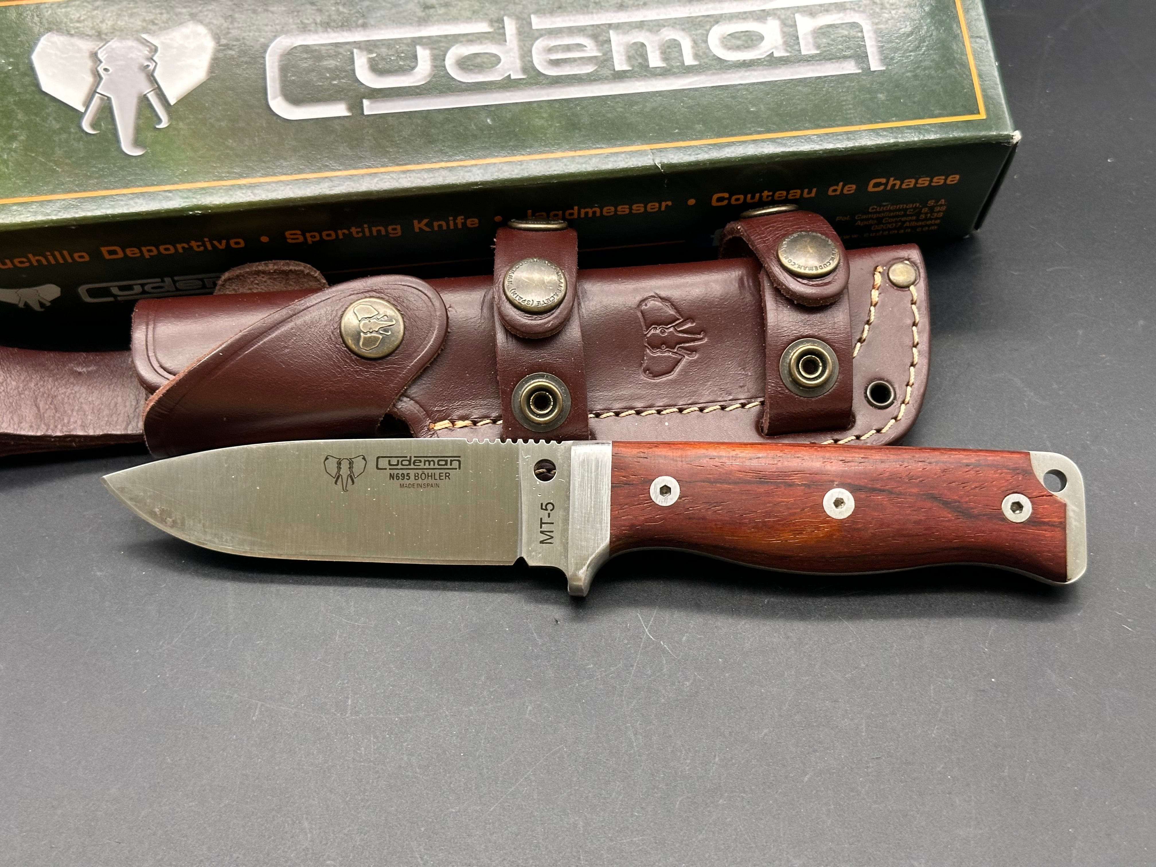 Cudeman 120K MT5 Survival Knife with Cocobolo Wood Handle - Drop Point Blade for Outdoor Camping, Hunting & Bushcraft
