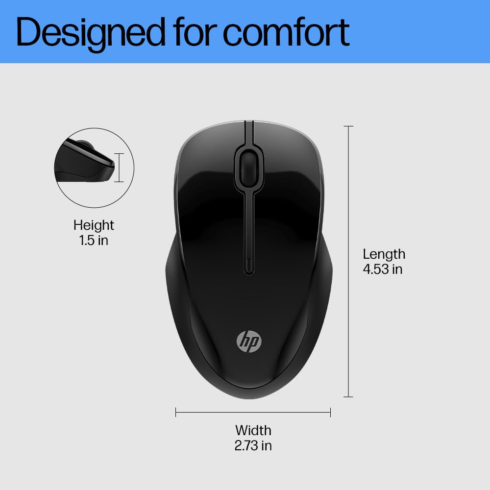 HP 250 Dual Mode Wireless Mouse - 2.4GHz & Bluetooth Connectivity, Multi-Device Pairing, 12-Month Battery Life with 1 AA, 1600 DPI Optical Sensor, Matte Black - Perfect for Office, Home & Travel Use