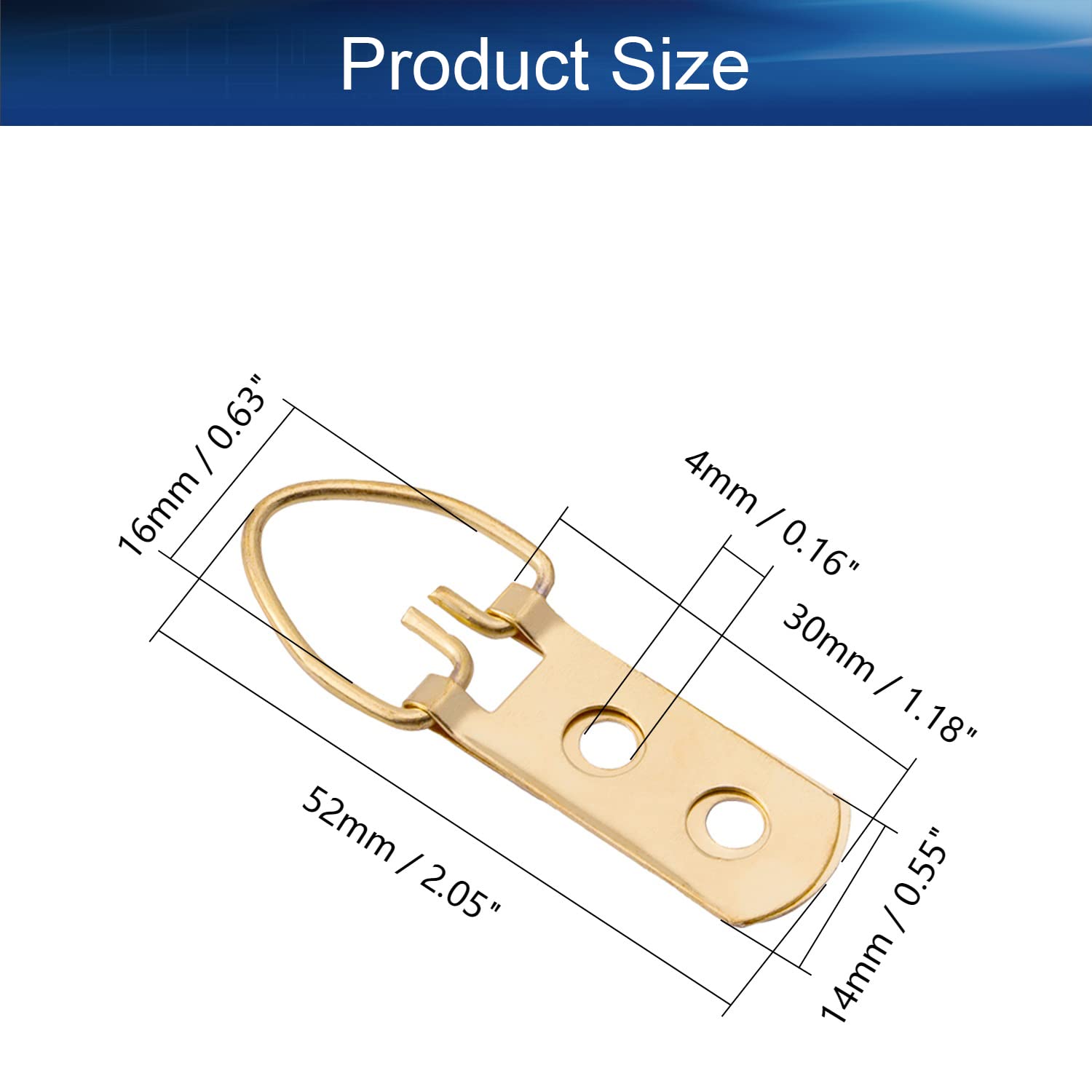 30Pcs Gold Double Hole D-Ring Picture Hangers 52x14mm - Heavy Duty Hooks for Hanging Frames, Mirrors, Paintings, Artwork & Clocks - Perfect for Home, Office & Gallery Decor