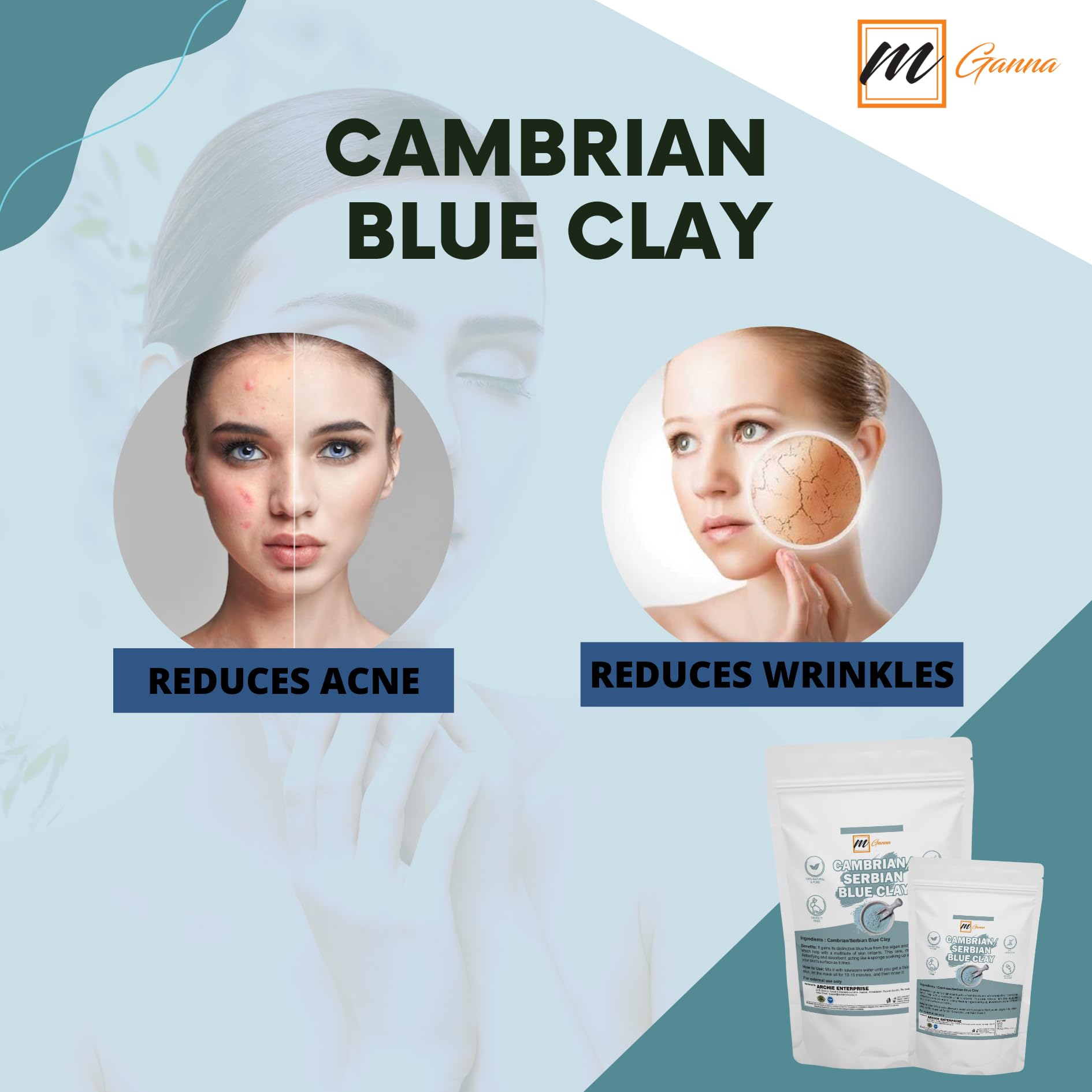 Cambrian/Serbian Blue Clay 2lbs (908g) - Premium Natural Clay for DIY Skincare, Face Masks, Body Wraps & Soap Making | Detoxifying & Exfoliating for Acne, Blackheads & Glowing Skin | Perfect for Spa, Home Beauty Treatments & Handmade Cosmetics