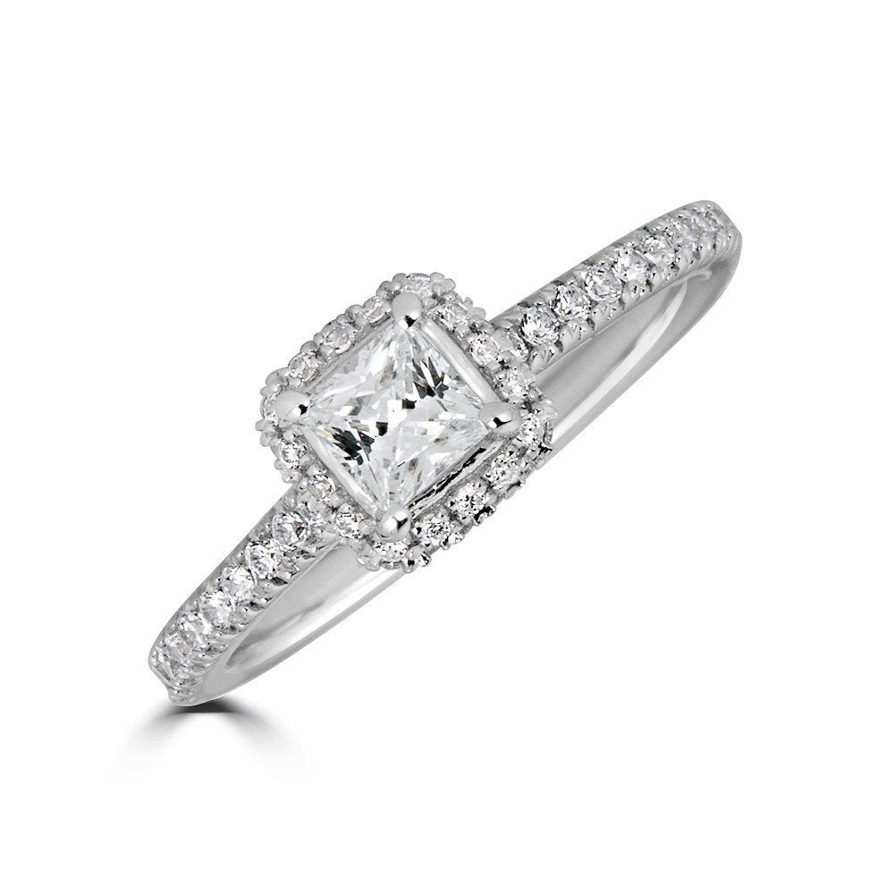 14KT Gold 3/4 CTW Diamond Double Row Square Halo Ring for Women - Elegant Wedding, Engagement & Anniversary Jewelry Gift