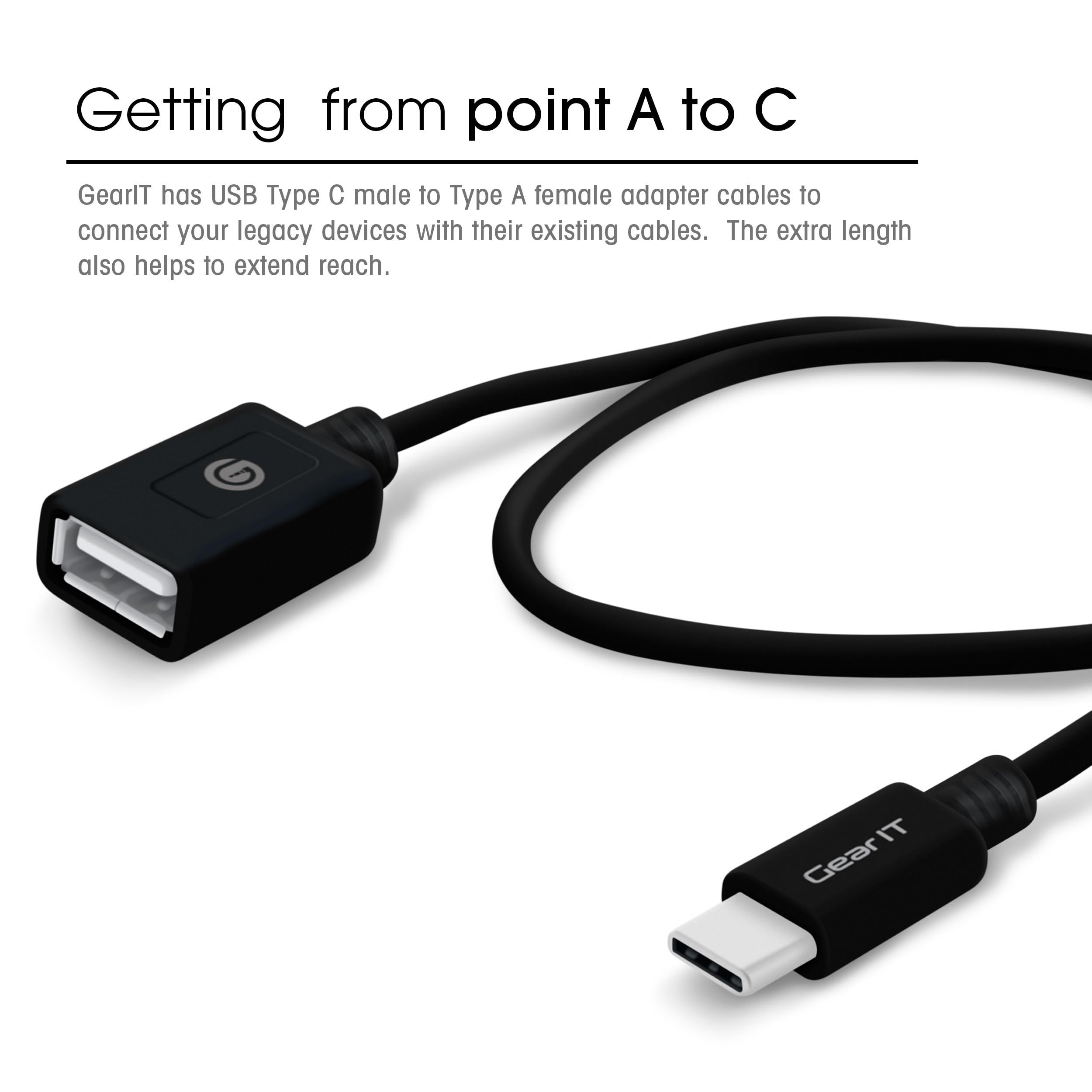 GearIT 5-Pack USB 3.0 Type C to USB A Female Adapter Cable (6 inch, Black) - 5Gbps Data Transfer for Laptop, Phone & Tablet Charging & Data Sync