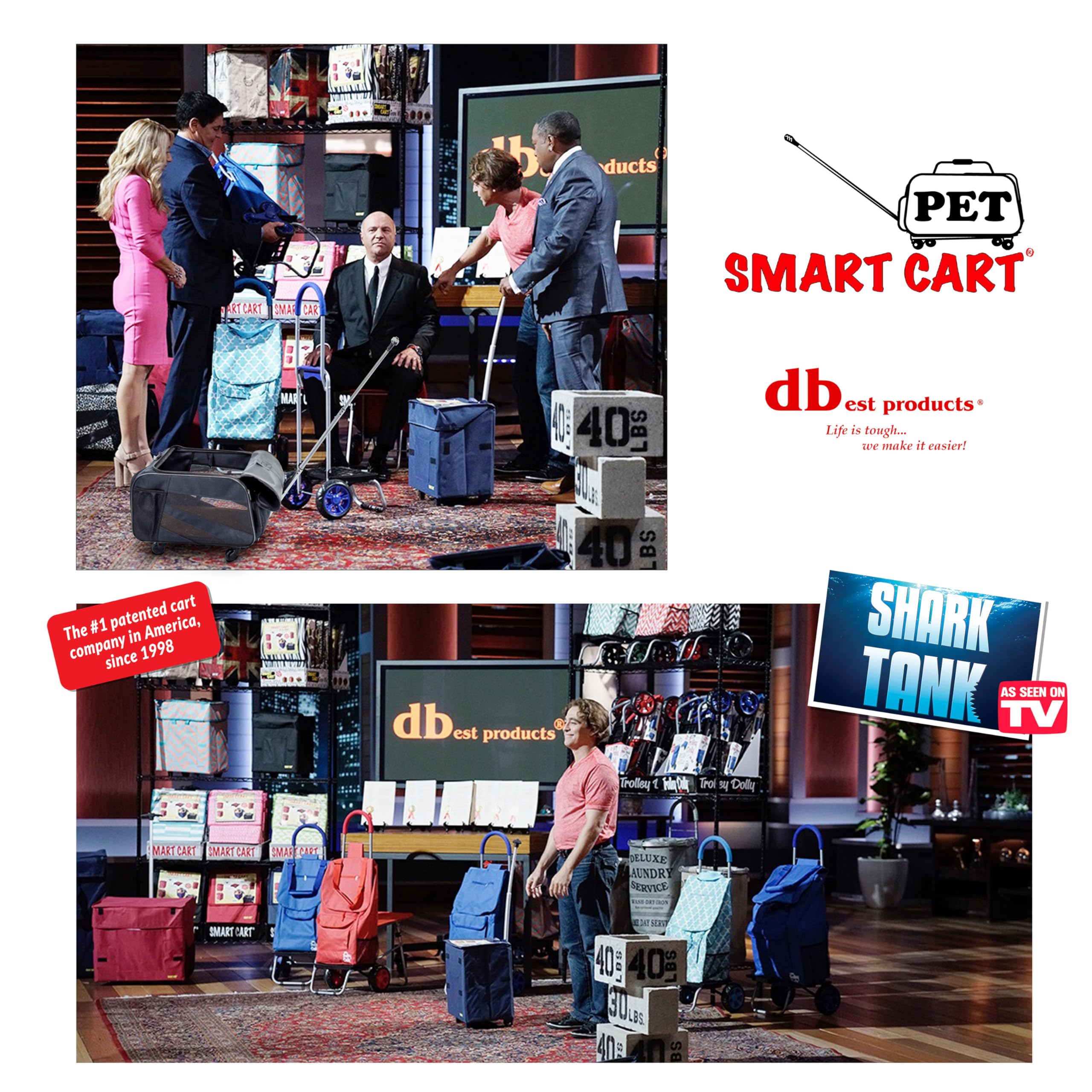 Dbest Pet Smart Cart - Medium Black Collapsible Rolling Carrier with Wheels | Soft-Sided Folding Travel Bag for Dogs & Cats | Airline Approved Pet Tote Luggage & Backpack | Perfect for Travel, Vet Visits & Outdoor Adventures