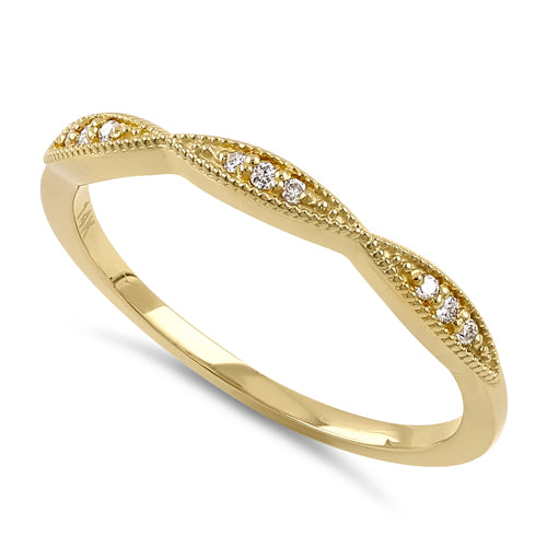 14K Yellow Gold Thin Pave Half Eternity Diamond Ring for Women - Dainty Stackable Wedding Band, Anniversary Gift, Promise Ring - Perfect for Everyday Wear & Special Occasions