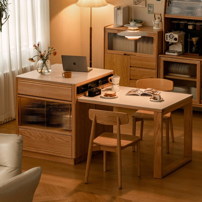 Solid Oak Wood Kitchen Island with Extendable Table and Retractable Cutting Board - Perfect for Small Kitchens, Dining, and Food Prep
