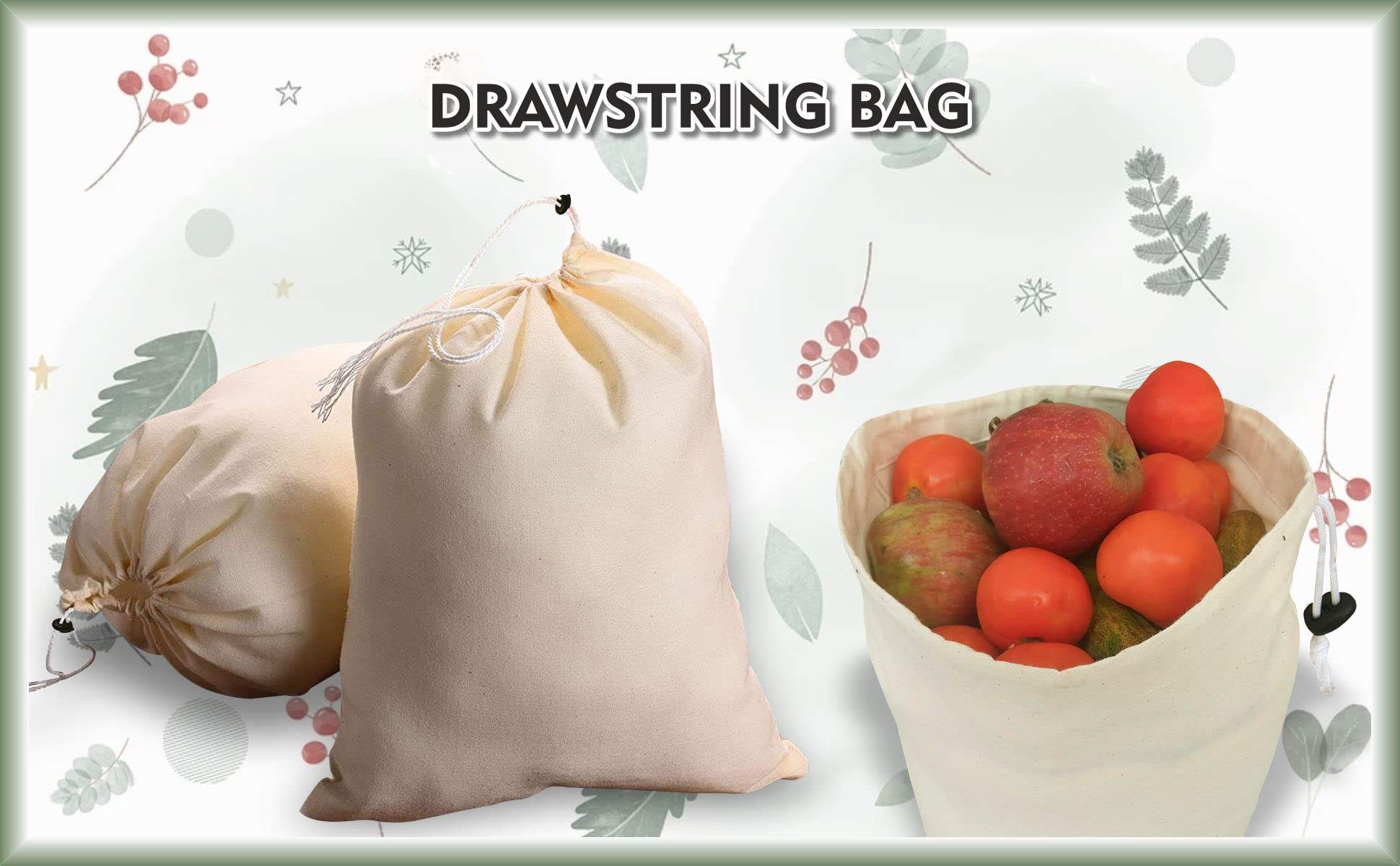 100% Natural Cotton Muslin Bags 8x10 Inch with Drawstring & Lock - 12 Pack for DIY, Spices, Sachets, Herbs, Jewelry, Wedding Favors & Produce Storage - Eco-Friendly Reusable Cloth Bags for Home, Kitchen & Crafting