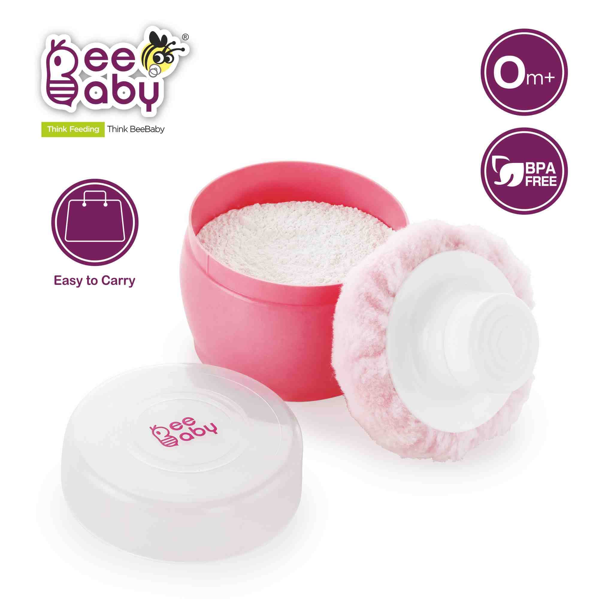 BeeBaby Premium Baby Powder Puff with Container - Soft & Gentle for Newborns & Infants (Pink, 1-Pack) | Ideal for Diaper Changes, Baby Care & On-the-Go Use