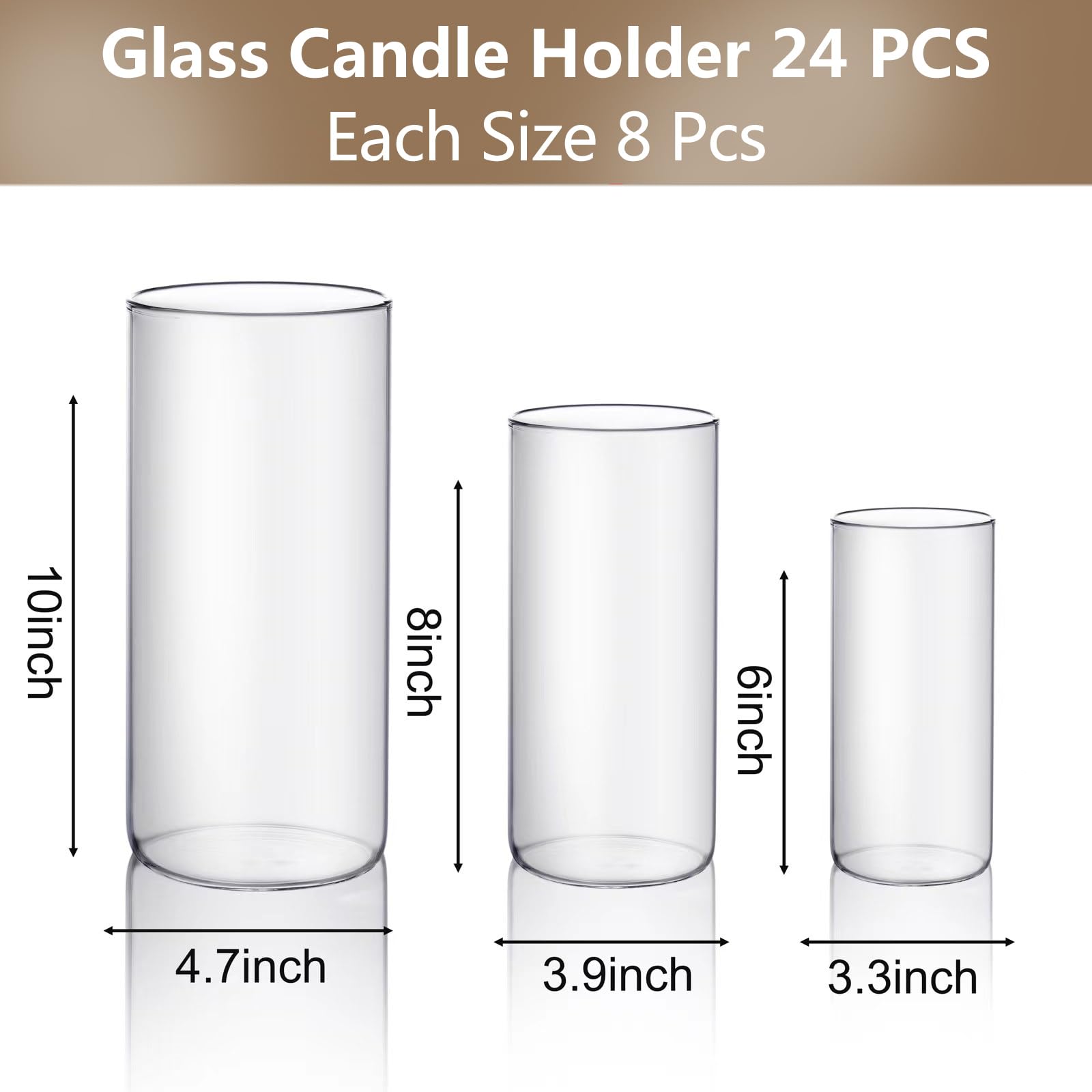 24-Piece Clear Glass Hurricane Candle Holders - Cylinder Pillar Candle Holders for Wedding Centerpieces, Party Decorations & Home Décor - Perfect for Romantic Dinners, Holiday Tablescapes and Special Events