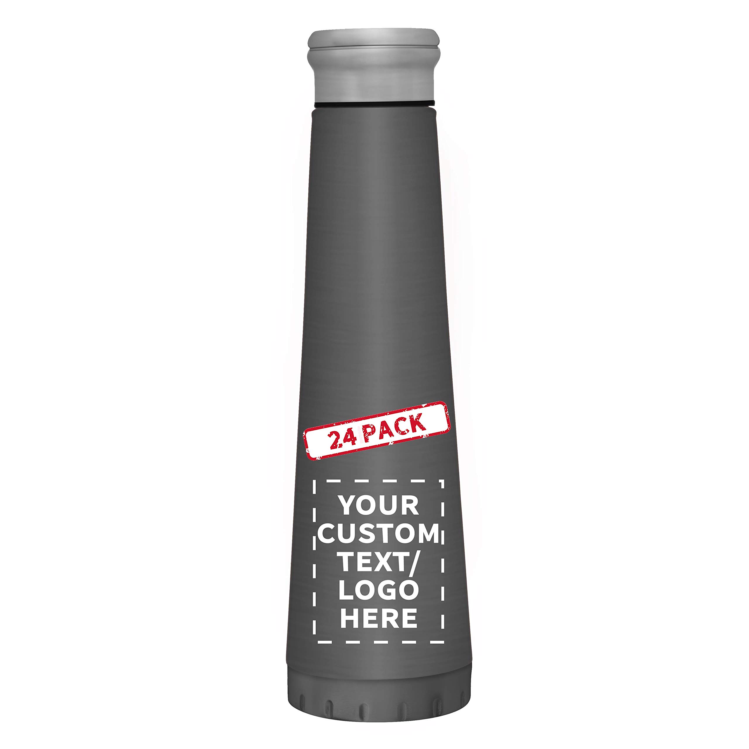 24-Pack 16oz Vacuum Insulated Water Bottles - Custom Text & Logo - Double Wall Stainless Steel - BPA Free - Smoke Color - Perfect for Gym, Office & Outdoor Activities