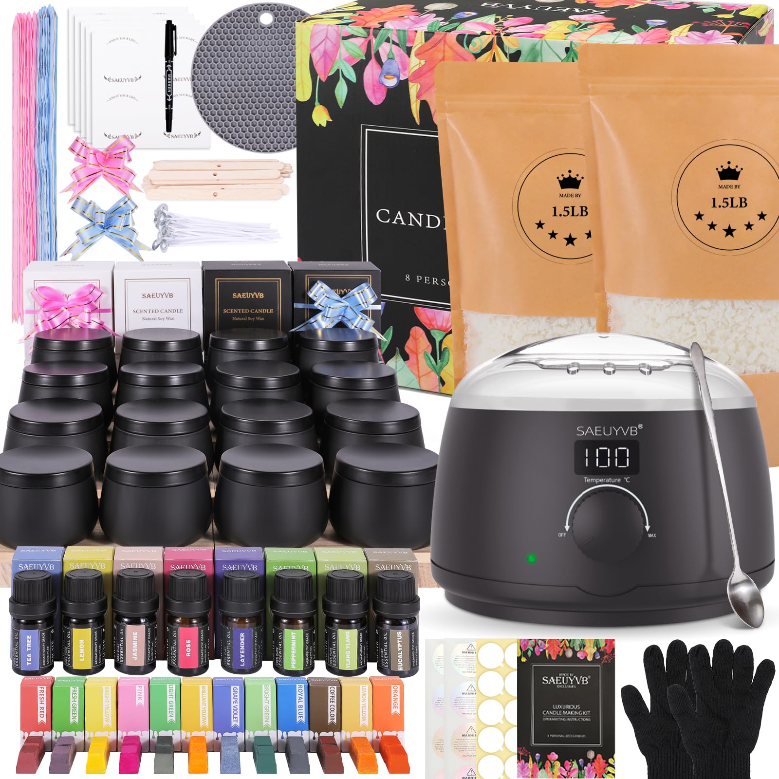 Premium DIY Soy Candle Making Kit for Adults with Hot Plate - Complete Starter Supplies for Handmade Aromatherapy Candles - Perfect for Home Decor, Gifts & Relaxation (Black)