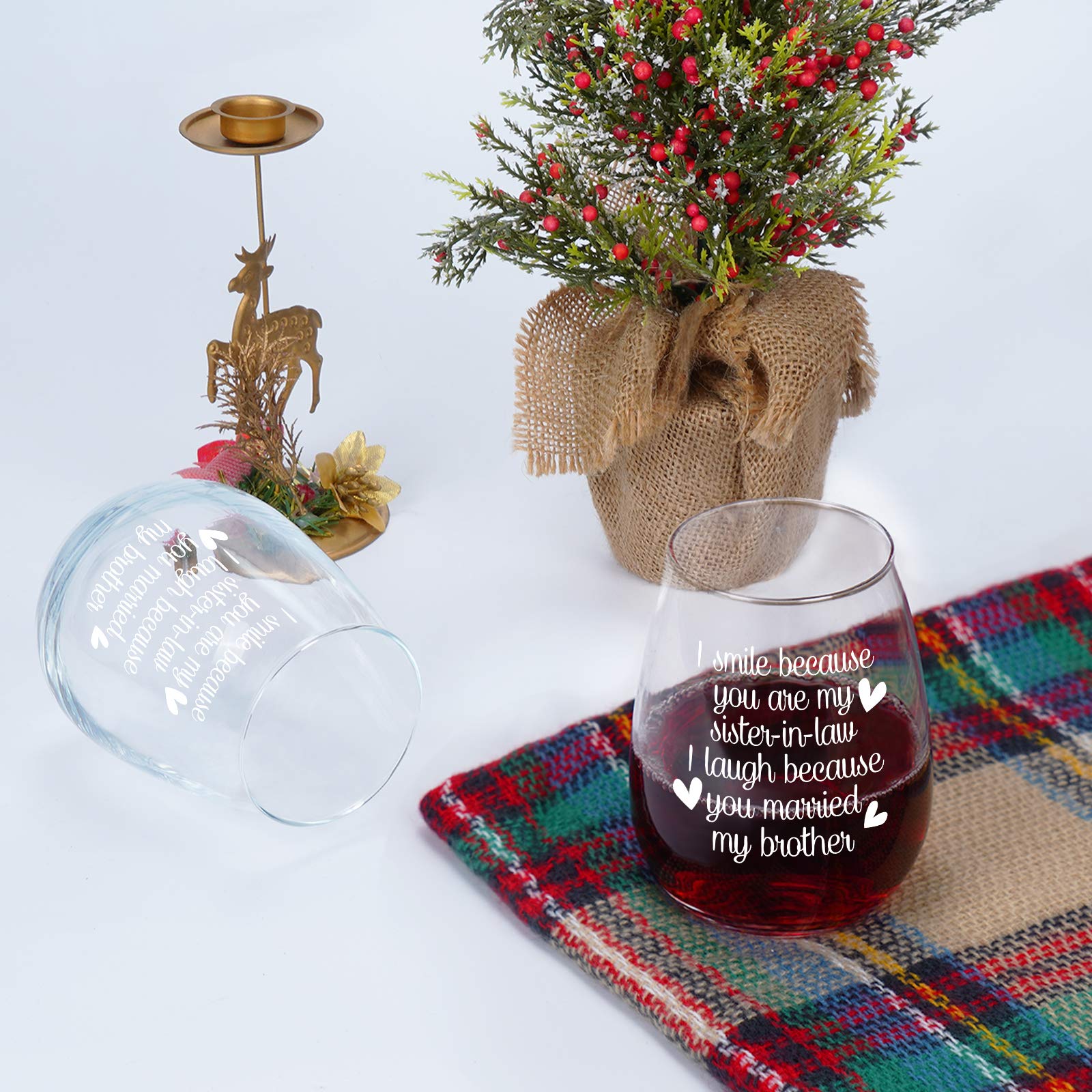 Funny Sister-in-Law Wine Glass Gift - 15Oz Stemless Wine Cup for Birthday, Bridal Shower, Wedding, Christmas - Perfect for Sister-in-Law, Bride & Women - Great for Parties, Celebrations & Relaxing at Home