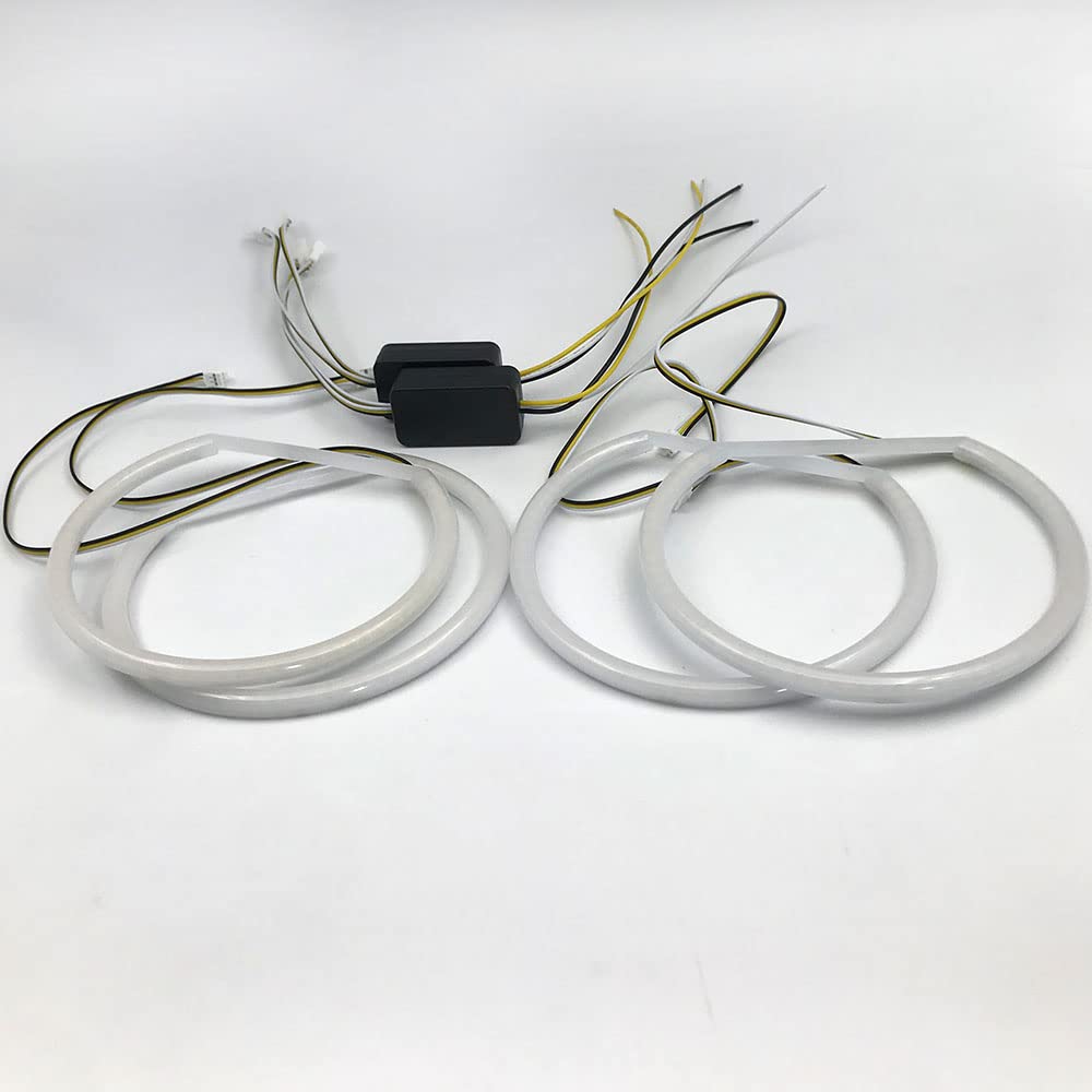 BMW E46 3 Series LED Angel Eyes Halo Ring Kit - White & Amber for Daytime Running Lights | Non-Xenon Headlights Upgrade