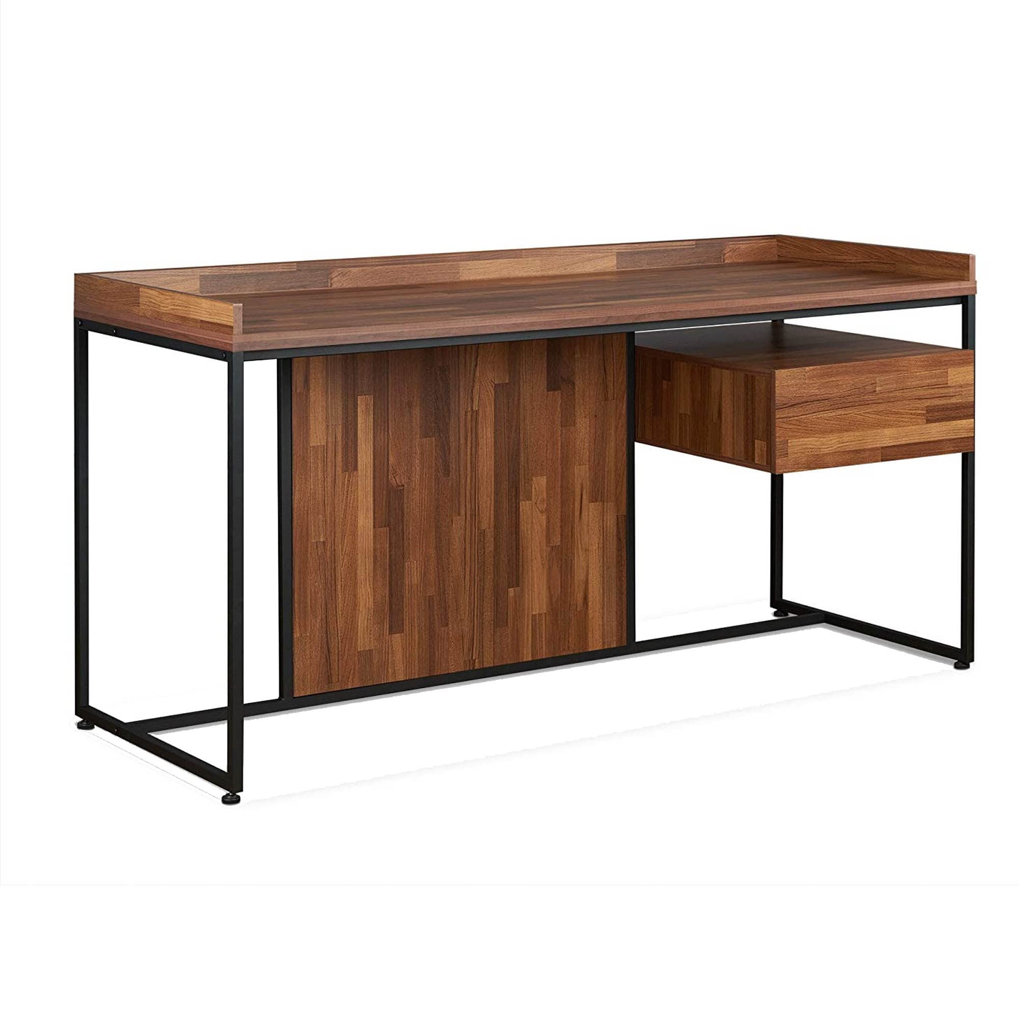 Benjara Wooden Top Desk with Rectangular Metal Frame - Brown and Black Home Office Desk for Small Spaces | Modern Writing Desk for Study, Work, and Home Office