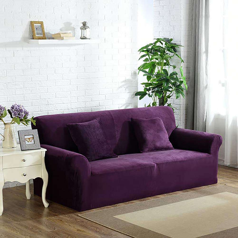 YB&GQ Plush Velvet Stretch Sofa Slipcover for 2-Seater Couches 55-73in - Solid Purple Recliner & Loveseat Cover - Soft Furniture Protector for Living Room, Bedroom & Home Decor