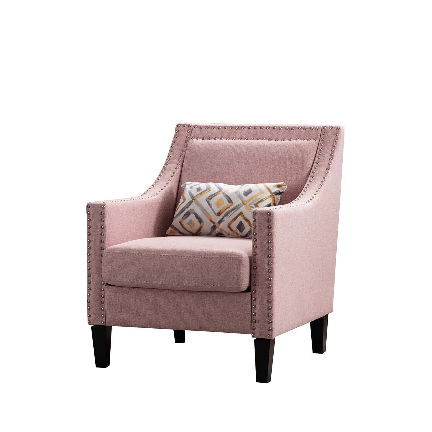 Bidook Accent Armchair - Pink Linen Upholstered Living Room Chair with Decorative Nailhead Trim & Sturdy Solid Wood Legs | Perfect for Modern Home Decor, Cozy Reading Nook or Elegant Sitting Area
