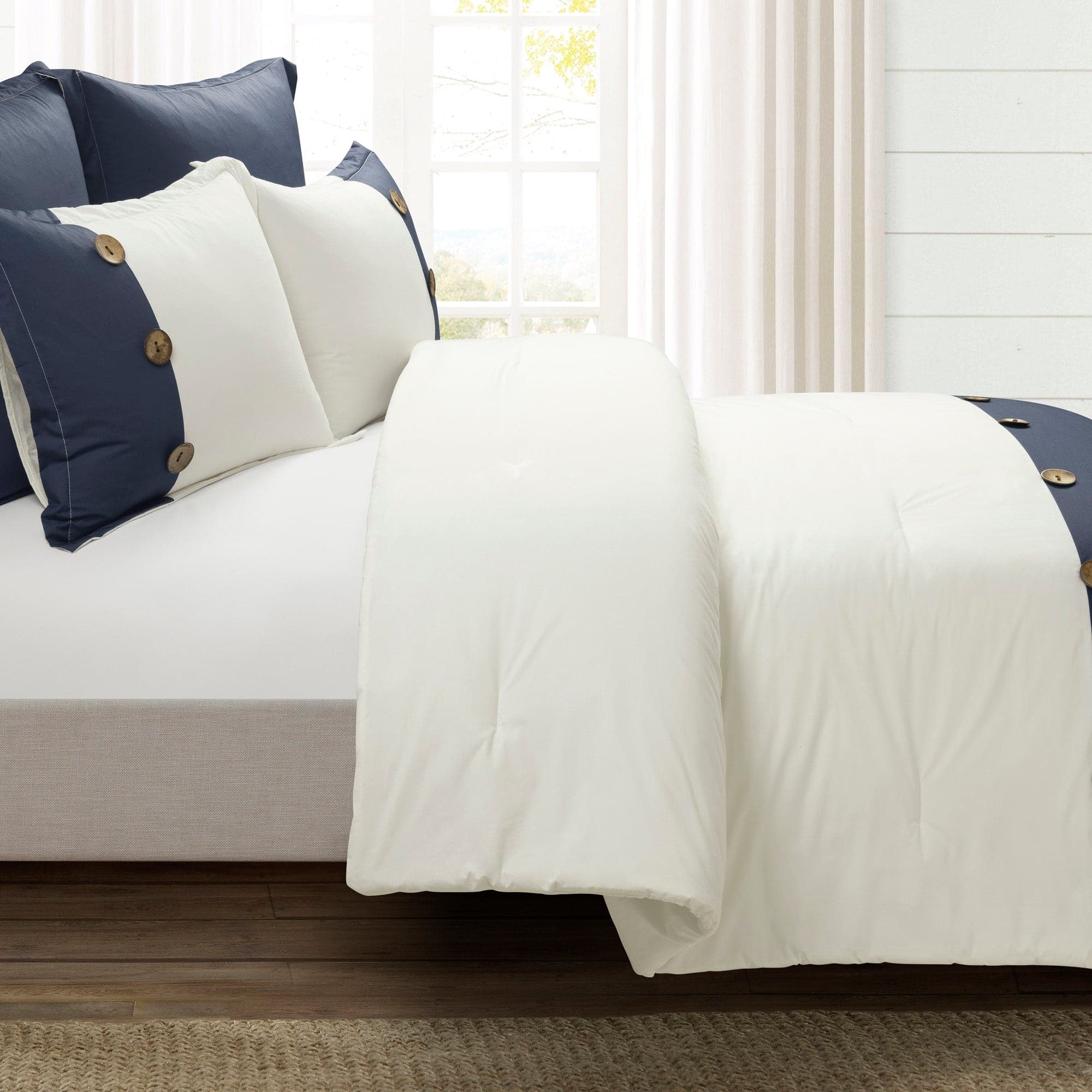 Premium 5-Piece Linen Button Comforter Set - Breathable & Soft Bedding for All Seasons | Perfect for Master Bedroom, Guest Room & Dorm Decor