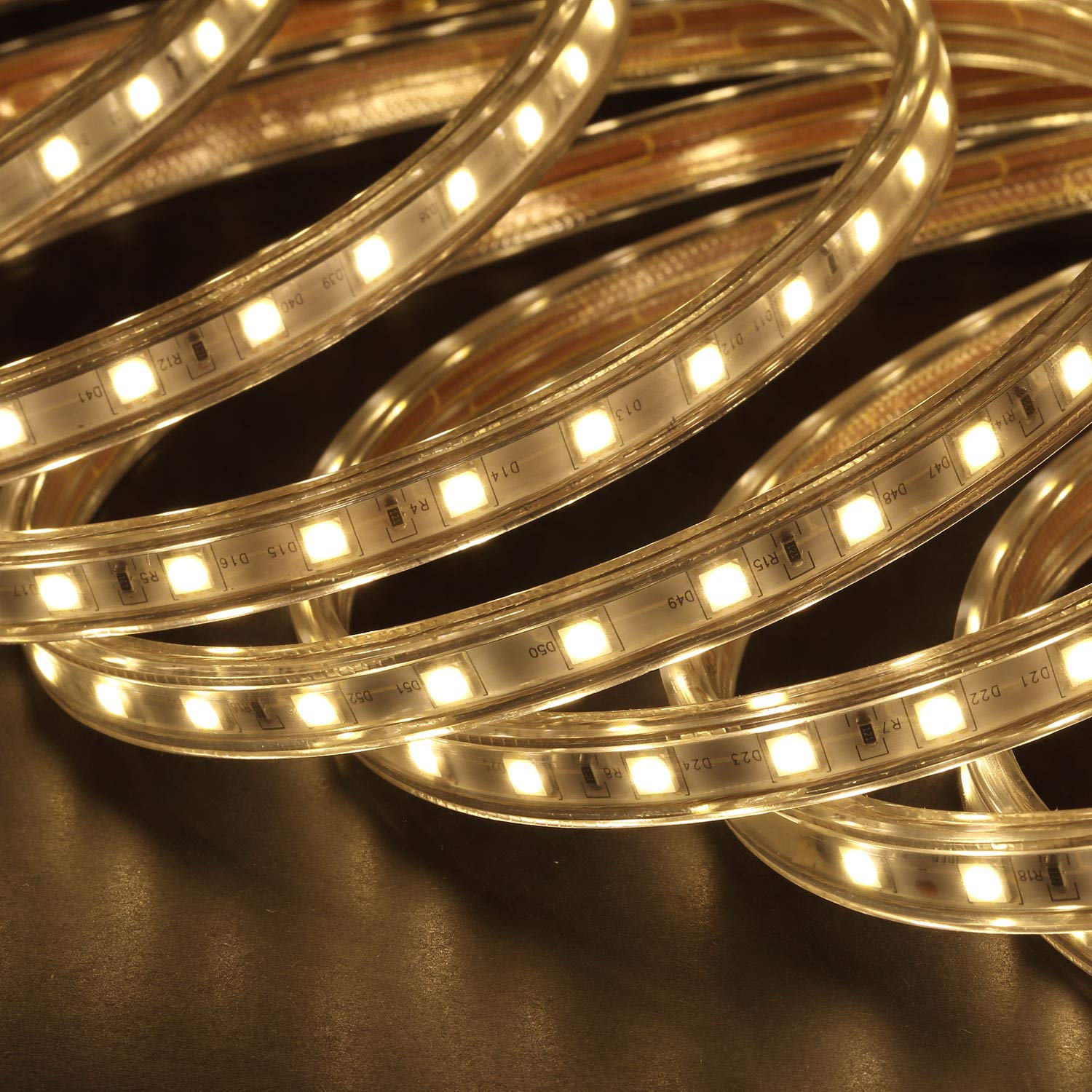 Ainfox 16.4Ft LED Strip Lights, 300 LEDs Waterproof Outdoor String Lights SMD5050 110V Flexible Decorative Lighting for Patio, Deck, Garden, Bedroom - UL & ETL Certified (16.4FT, Warm White) | Perfect for Holiday Decor, Party Lighting & Home Ambiance