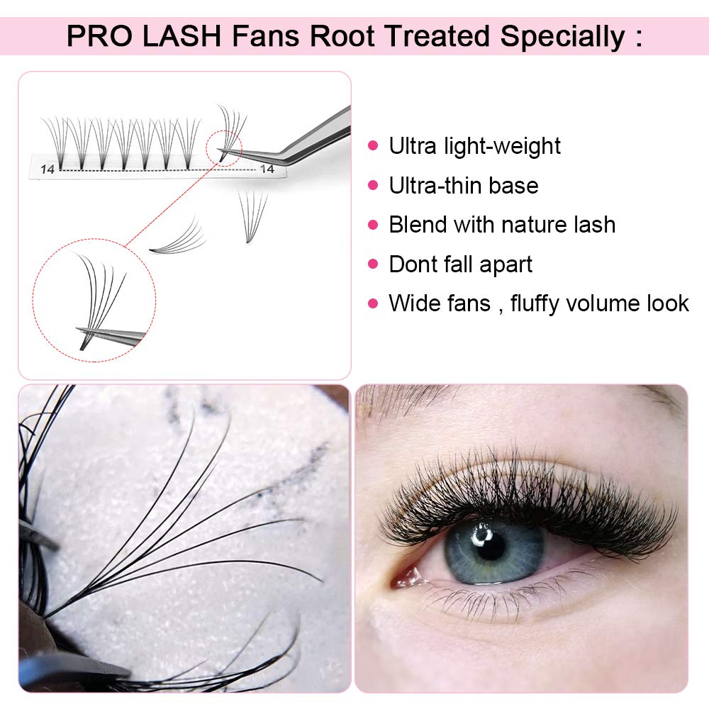 5D Volume Eyelash Extensions - C Curl 0.10mm 14mm Short Stem Premade Fans - 3D/5D/7D Lashes 9-20mm for Dramatic Eye Look - Perfect for Weddings, Parties & Professional Lash Artists