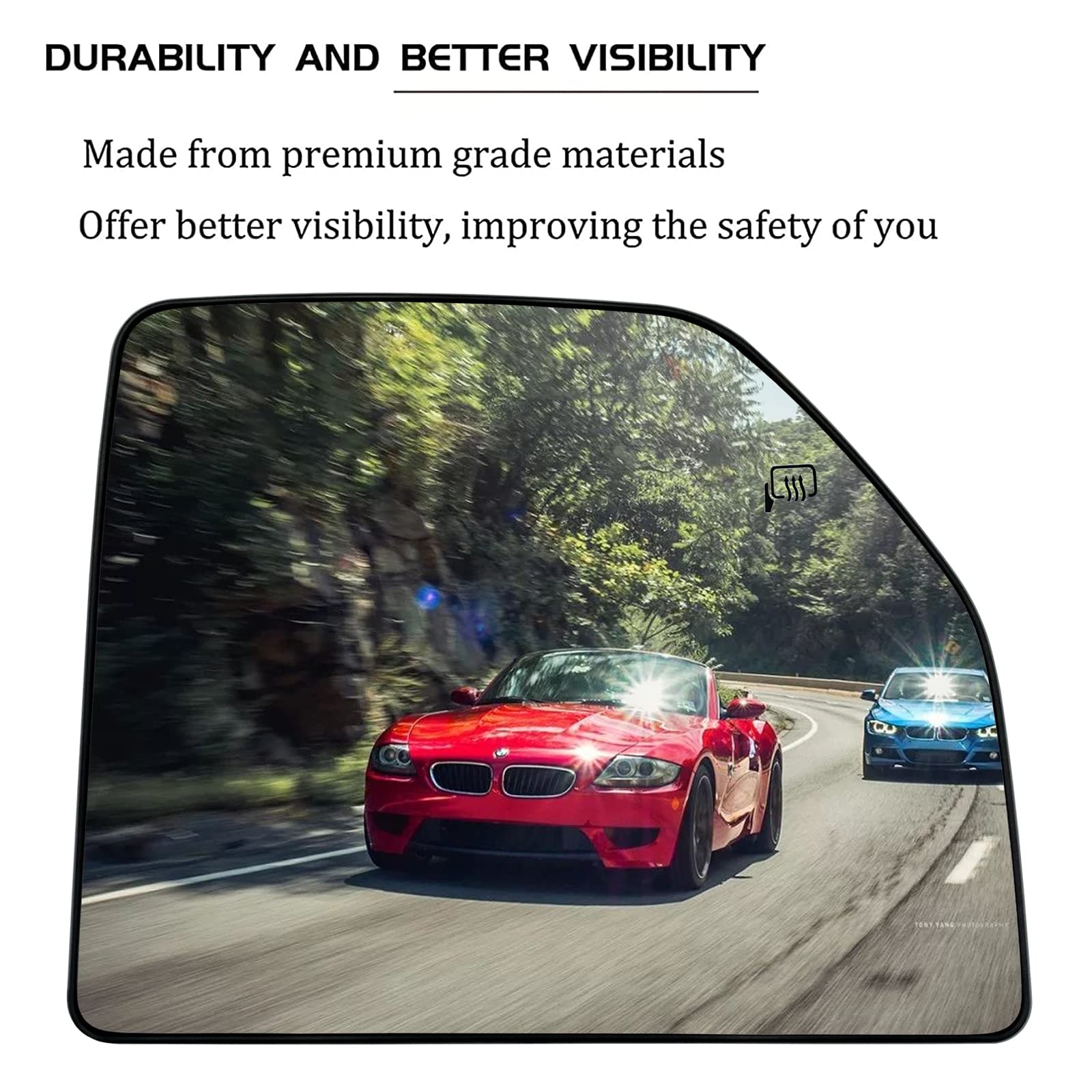 2015-2022 Ford F150 F250 F350 F450 F550 Super Duty Truck Right Passenger Side Heated Convex Mirror Replacement - FL3Z17K707G Compatible Heated Upper Mirror Glass with Rear Holder for Enhanced Visibility & Safety in Winter Driving