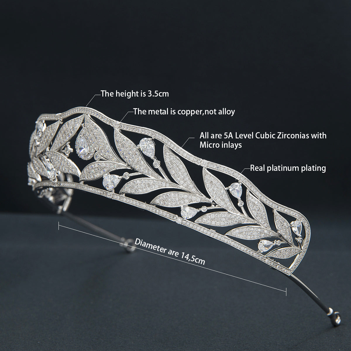 Elegant Cubic Zirconia Leaf Tiara for Wedding - Crystal Royal Bridal Crown Diadem CH10369 | Perfect for Brides, Prom, Pageants & Special Occasions