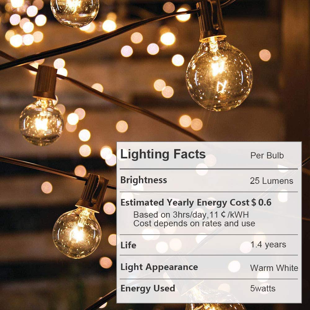 75ft Outdoor String Lights with 80 G40 Bulbs (Includes 5 Spare) - Connectable Globe Lights for Patio, Backyard, Pergola & Party Decor - Weatherproof Black Wire - Perfect for Weddings, BBQs & Outdoor Dining