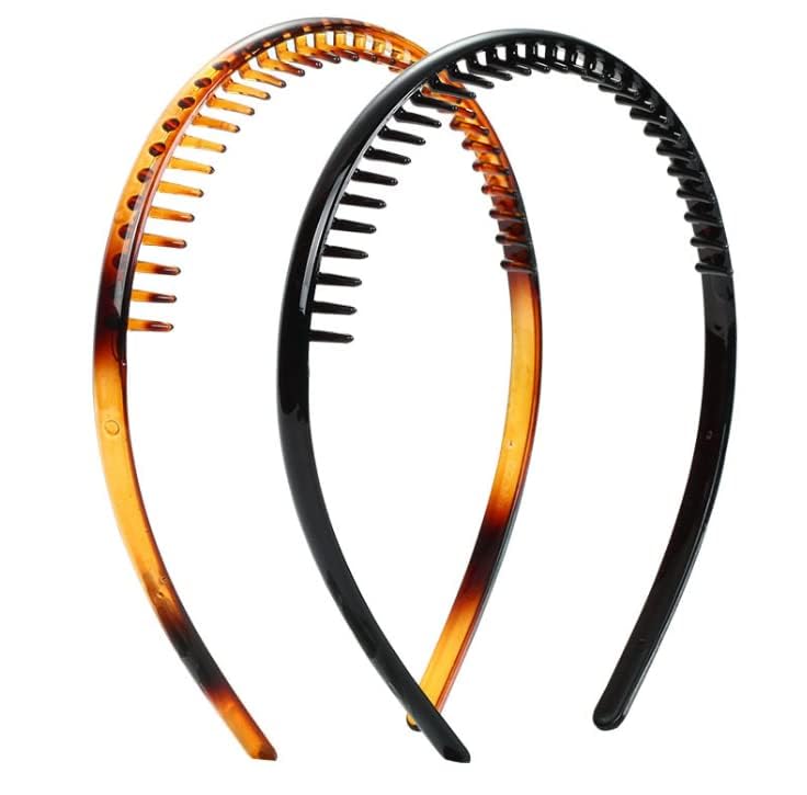 3-Piece Wavy Hair Comb Set - Plastic Elastic Hair Bands with Teeth for Shine - Black & Brown Headbands for Women & Girls | Perfect for Styling, Updos, and Everyday Hair Accessories