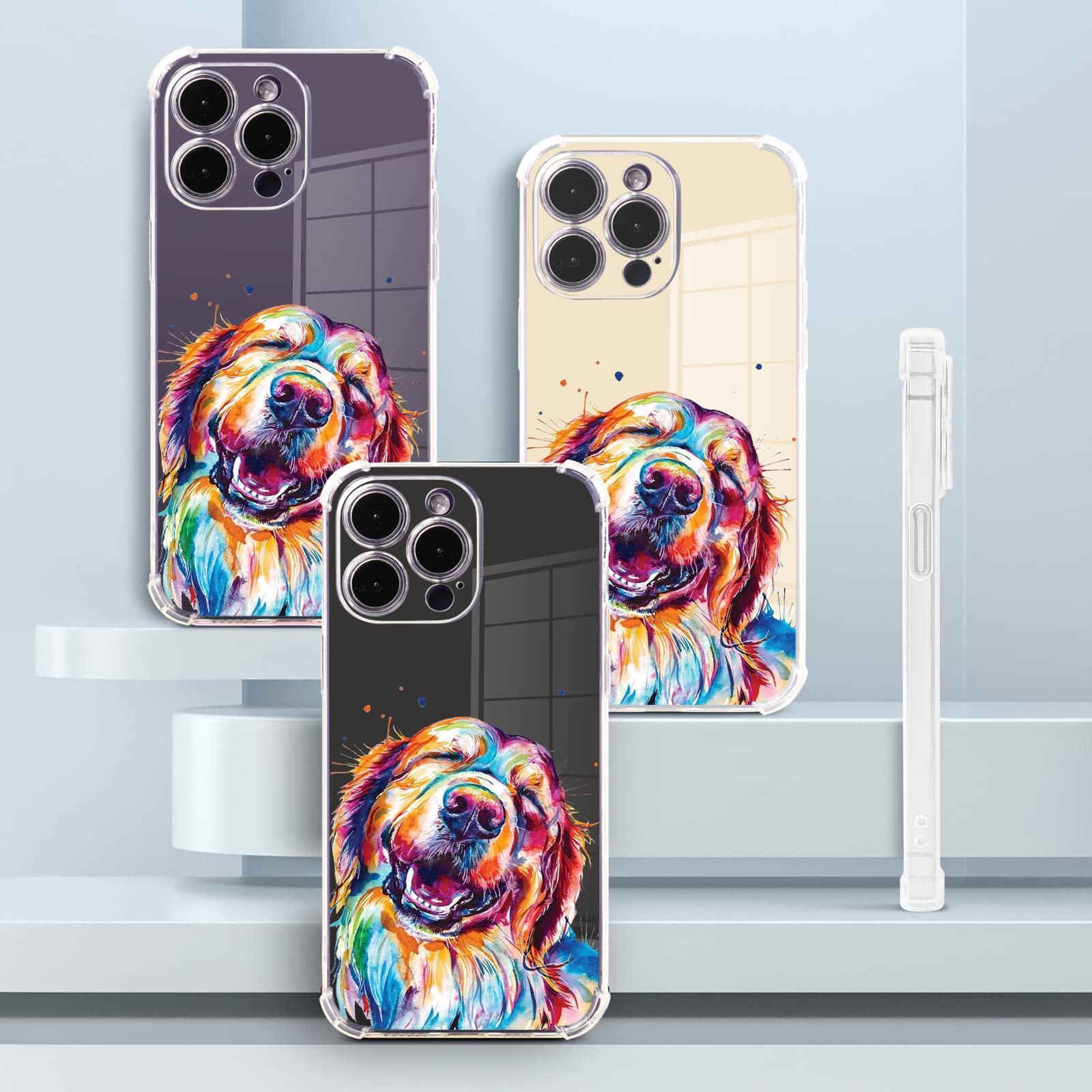 Golden Retriever Design iPhone 12 Pro Max Case with Rainbow Pattern - 6.7