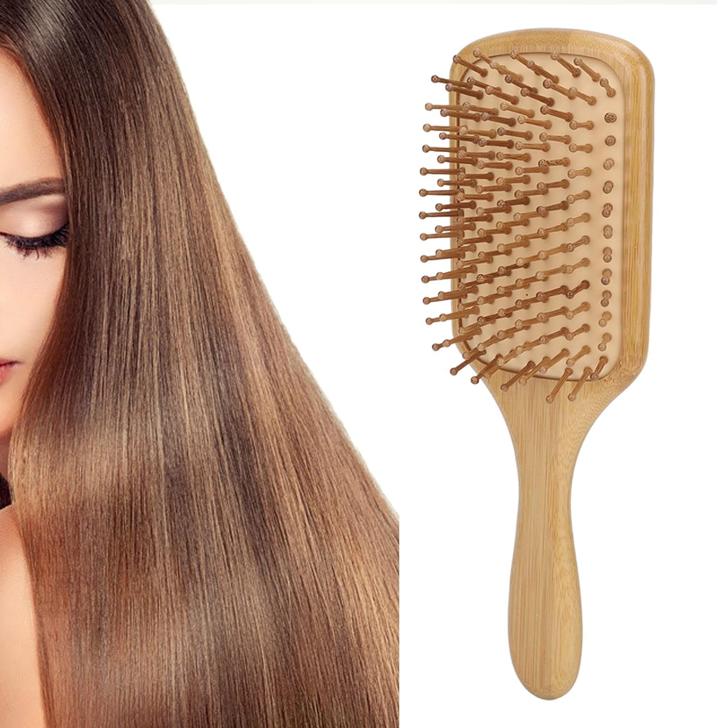 Ayushicreation Bamboo Wooden Hair Brush for Women & Men - Detangling Paddle Brush for Curly Hair, Hair Growth & Scalp Massage - Eco-Friendly Bamboo Bristles - Perfect for Daily Hair Care & Styling at Home or Travel - 1pc
