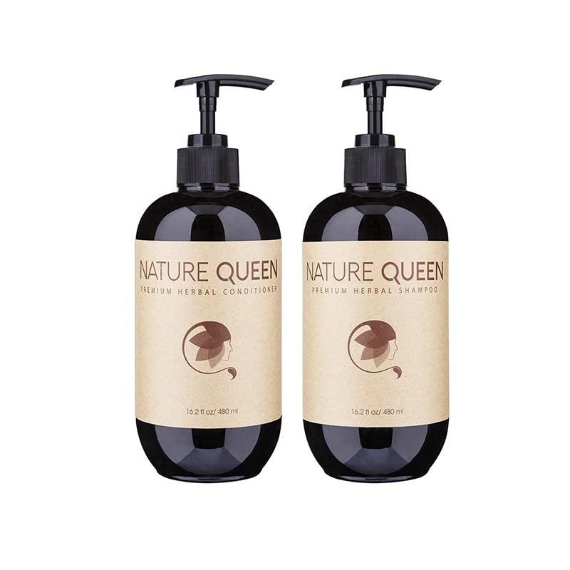 16 OZ/Box - NATURE QUEEN Herbal SHAMPOO and CONDITIONER Set for Dry & Damaged Hair - Organic Hair Care with Natural Ingredients - Perfect for Daily Use & Salon Quality Results at Home