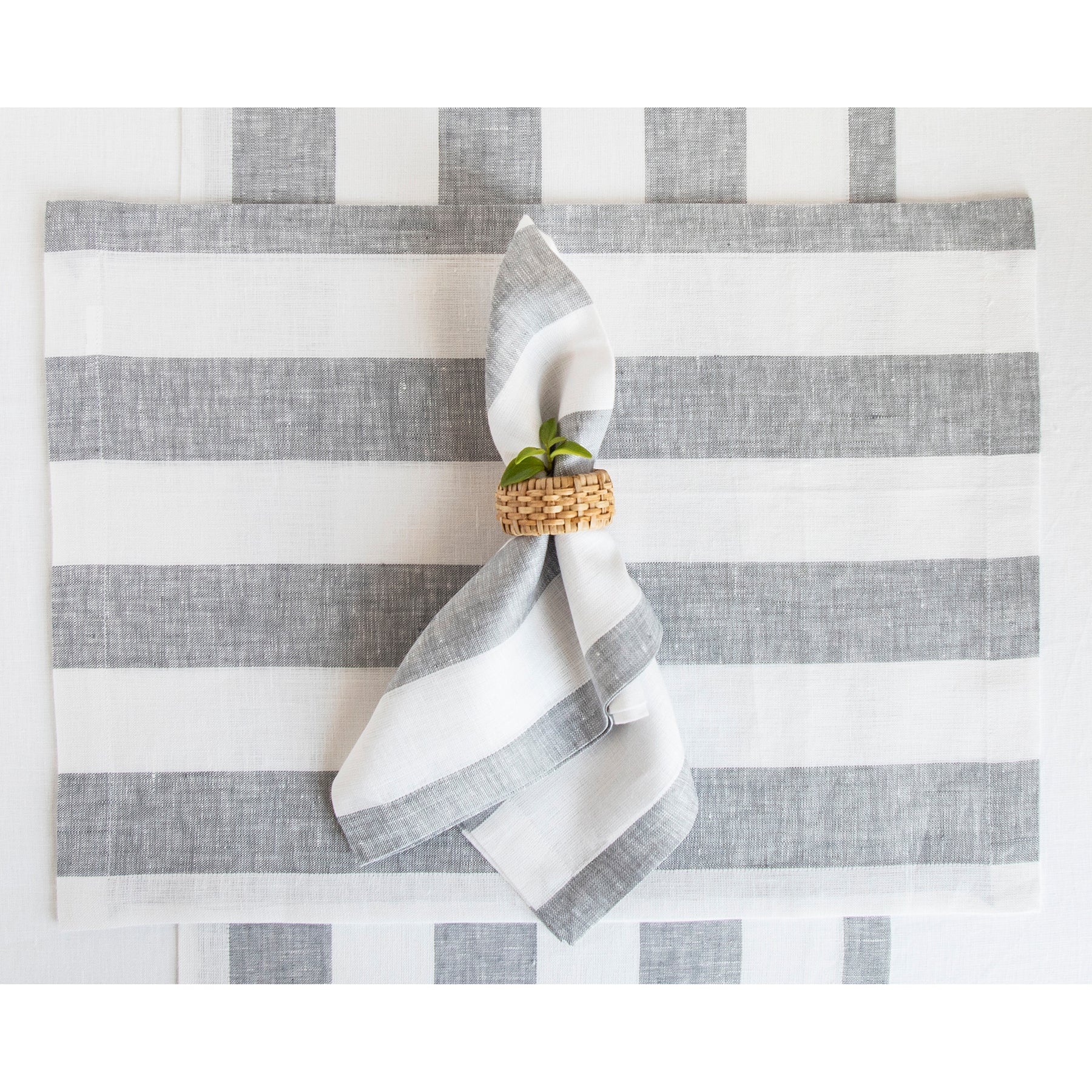Premium Cabana Stripe Cotton Placemats Set of 4 - Waterproof & Washable Table Mats for Dining, Kitchen, and Outdoor Patio Decor