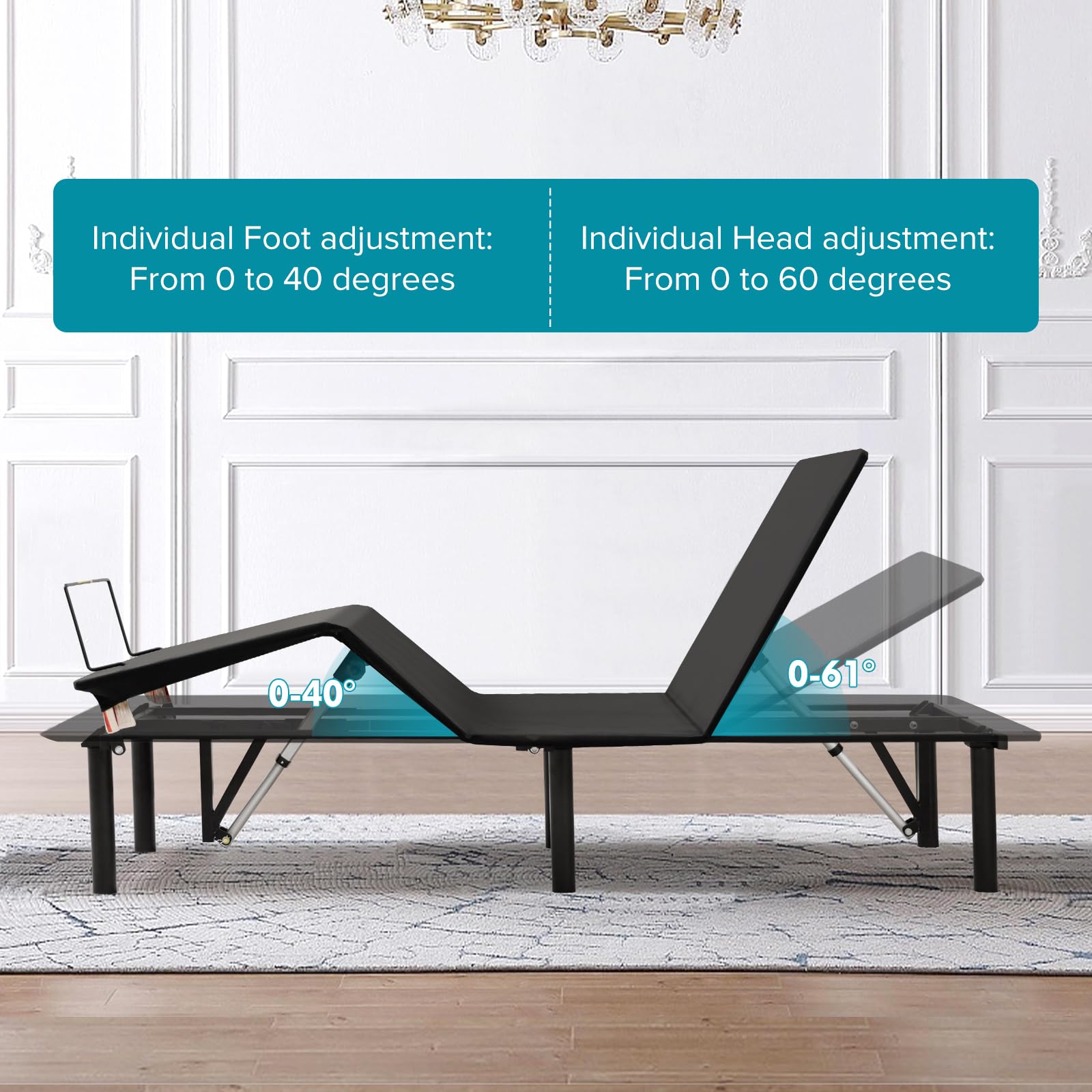 Electric Adjustable Bed Frame with Wireless Remote - Ergonomic Twin XL Size, Anti-Snore Feature, Head & Foot Incline - Perfect for Home, Office, or Guest Room (Black)
