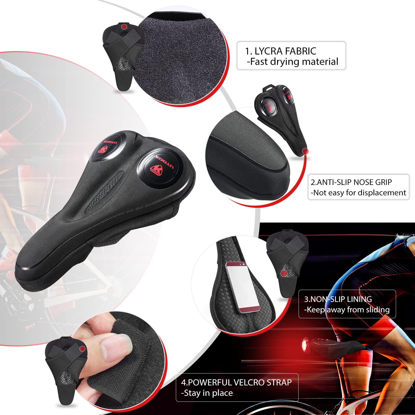 SAVADECK Gel Bike Seat Cushion - Extra Soft Padded Bicycle Saddle for Men & Women - Universal Fit for Peloton, Road & Mountain Bikes - Comfortable Narrow Seat Cover for Long Rides & Indoor Cycling Workouts