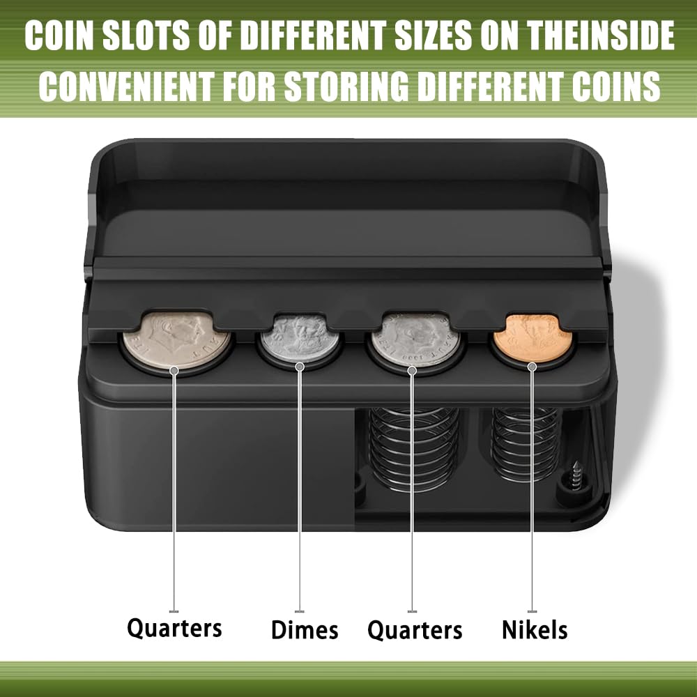 Portable Car Coin Holder - Universal Mini Change Storage Box & Money Dispenser for Coins of All Sizes | Dash-Mounted Auto Organizer Compatible with Most Cars & Trucks | Perfect for Toll Booths, Parking Meters & Drive-Thrus