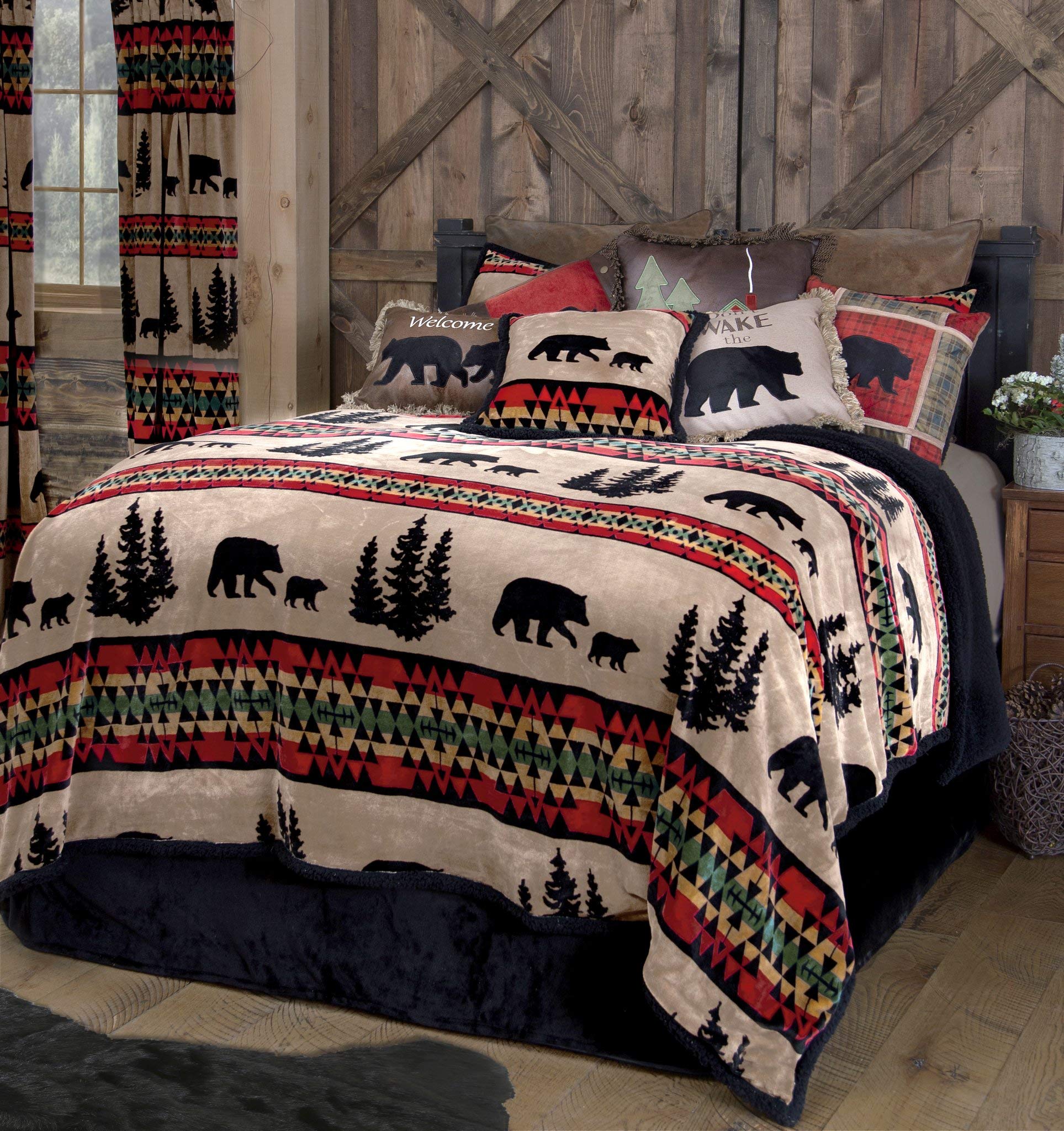 Carstens Bear Trails Black Sherpa 4-Piece King Size Bedding Set - Ultra Soft Brown Luxury Bed Sheets & Pillowcases for Cozy Winter Nights